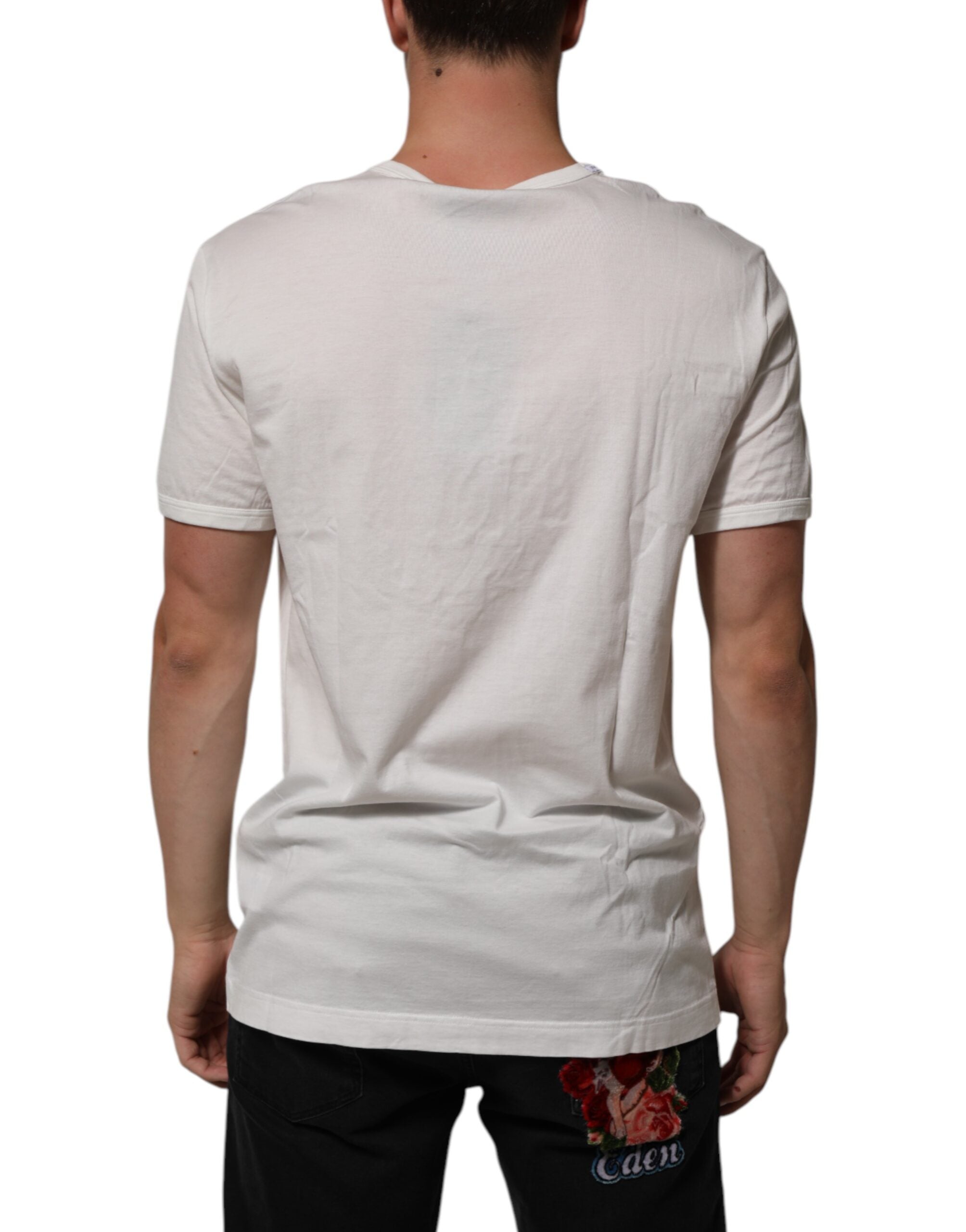 Dolce & Gabbana White Cotton DG Crown Embossed Men Men's T-shirt (Pre-Owned)