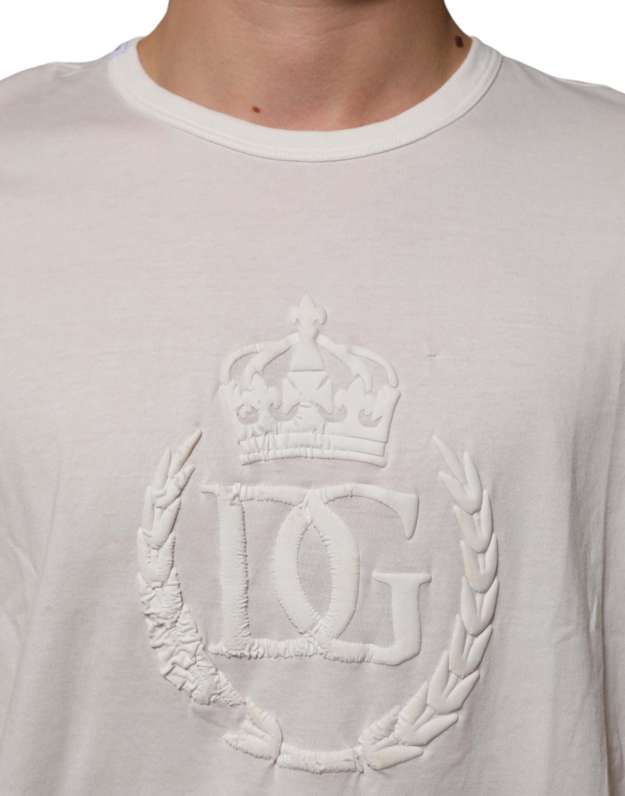 Dolce & Gabbana White Cotton DG Crown Embossed Men Men's T-shirt (Pre-Owned)