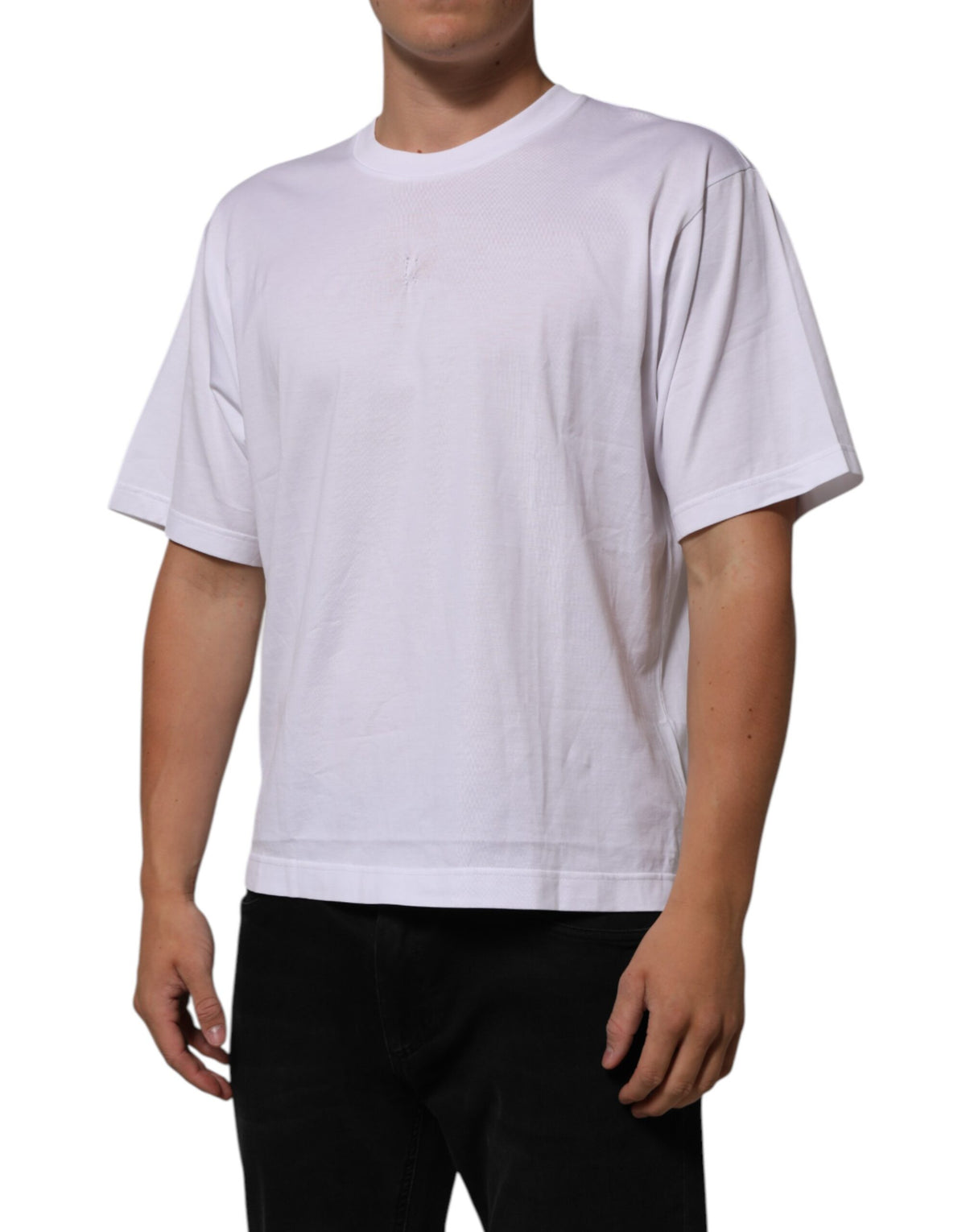 Dolce & Gabbana White Cotton Logo Patch Crew Neck Men Men's T-shirt (Pre-Owned)