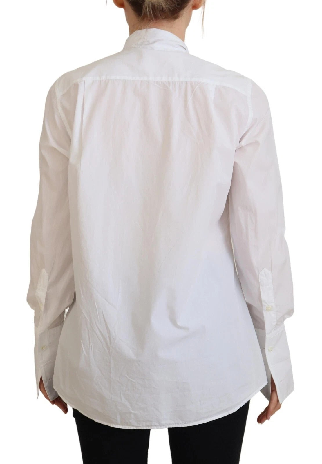 Dolce & Gabbana White Cotton Collared Long Sleeves Formal Women's Top (Pre-Owned)
