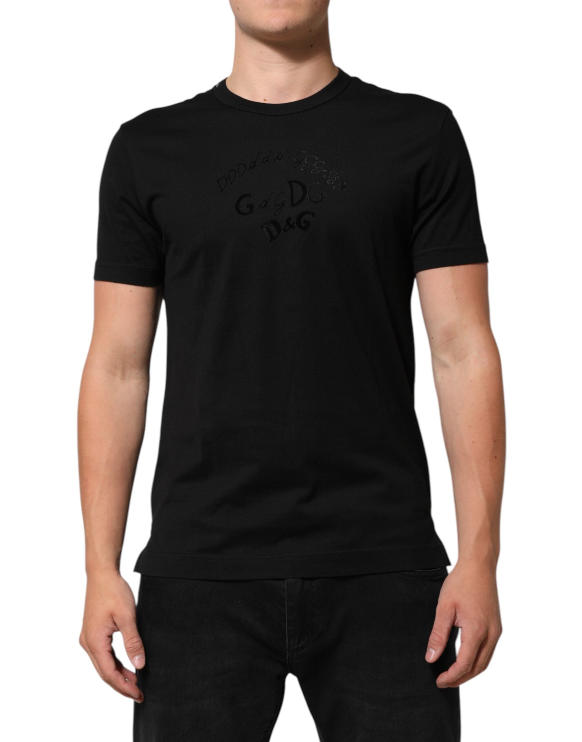 Dolce & Gabbana Black Cotton Velvet Logo Print Men Men's T-shirt