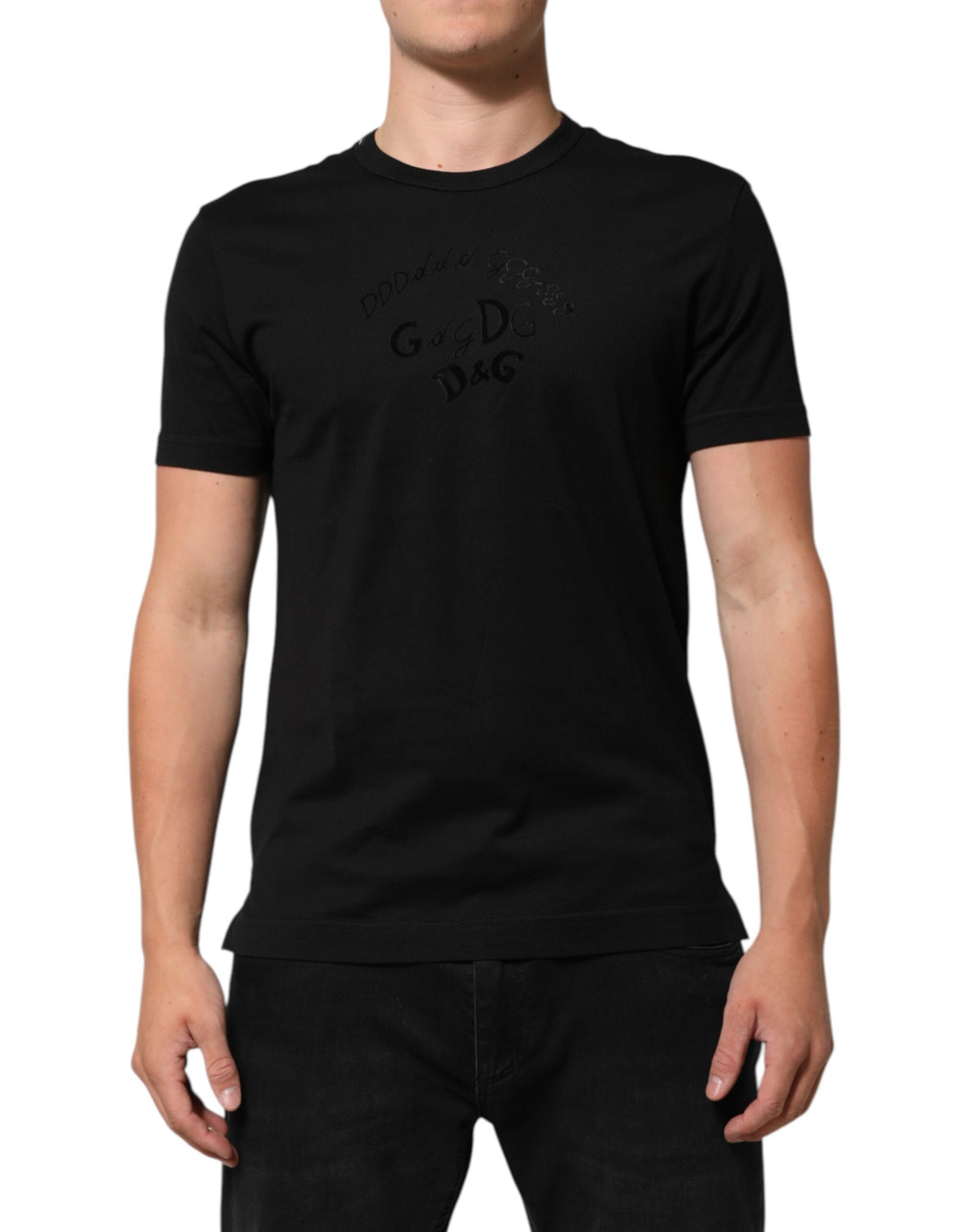 Dolce & Gabbana Black Cotton Velvet Logo Print Men Men's T-shirt
