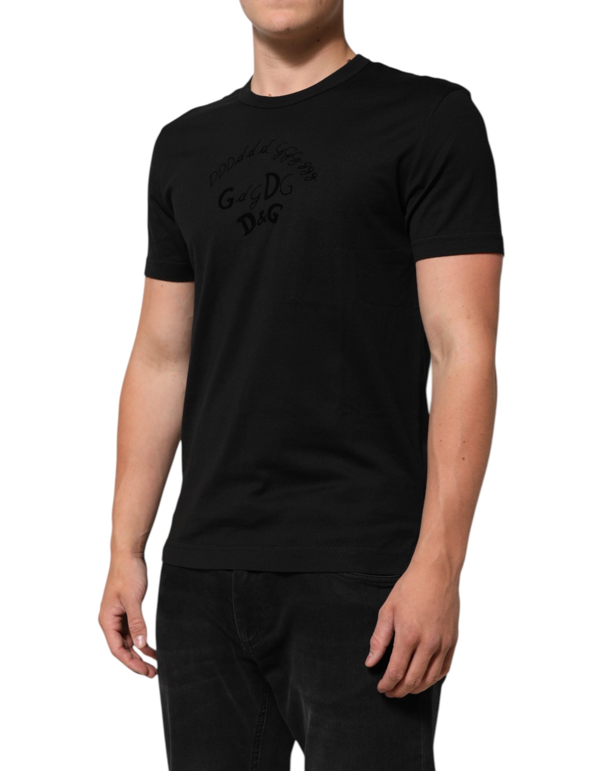 Dolce & Gabbana Black Cotton Velvet Logo Print Men Men's T-shirt
