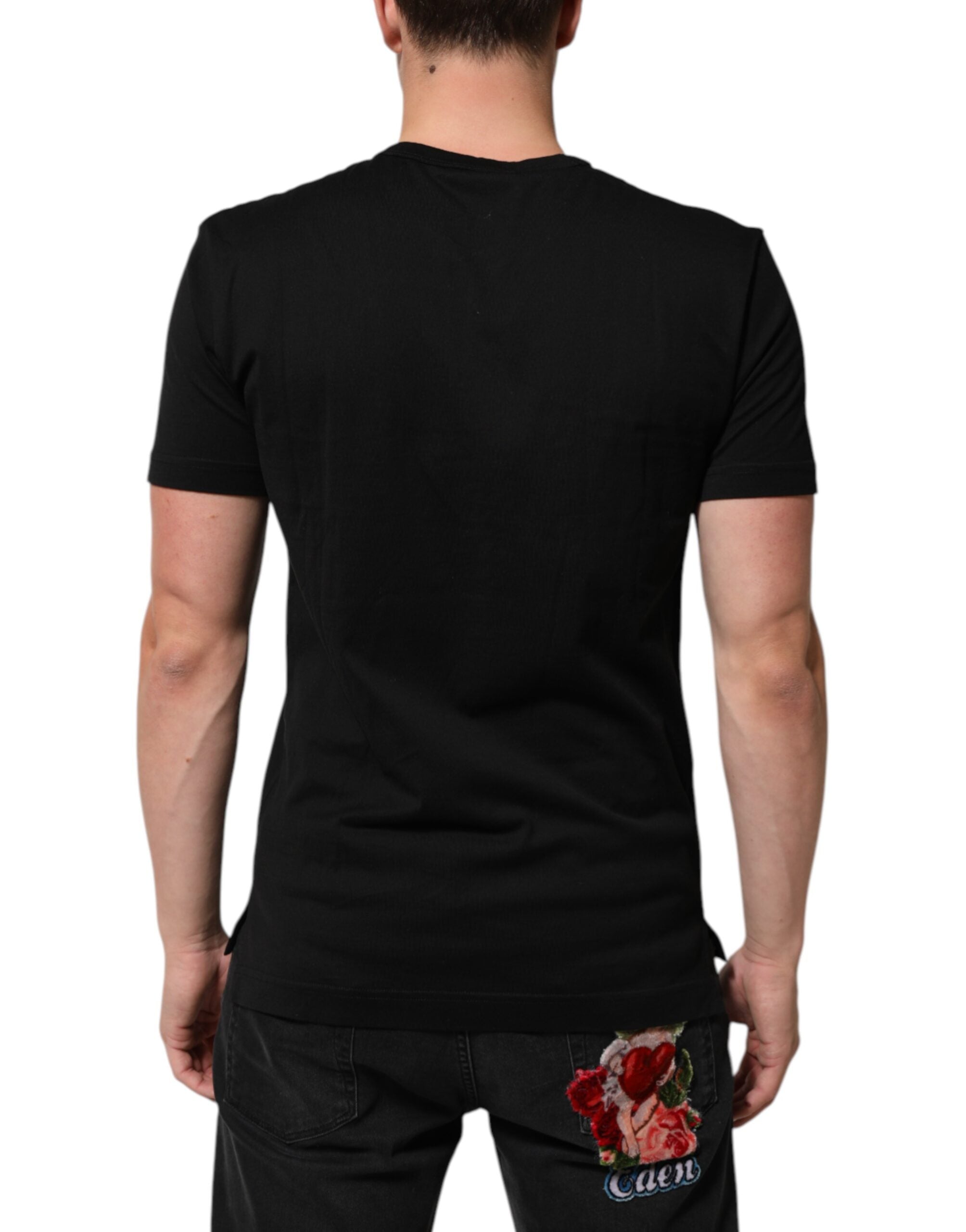 Dolce & Gabbana Black Cotton Velvet Logo Print Men Men's T-shirt