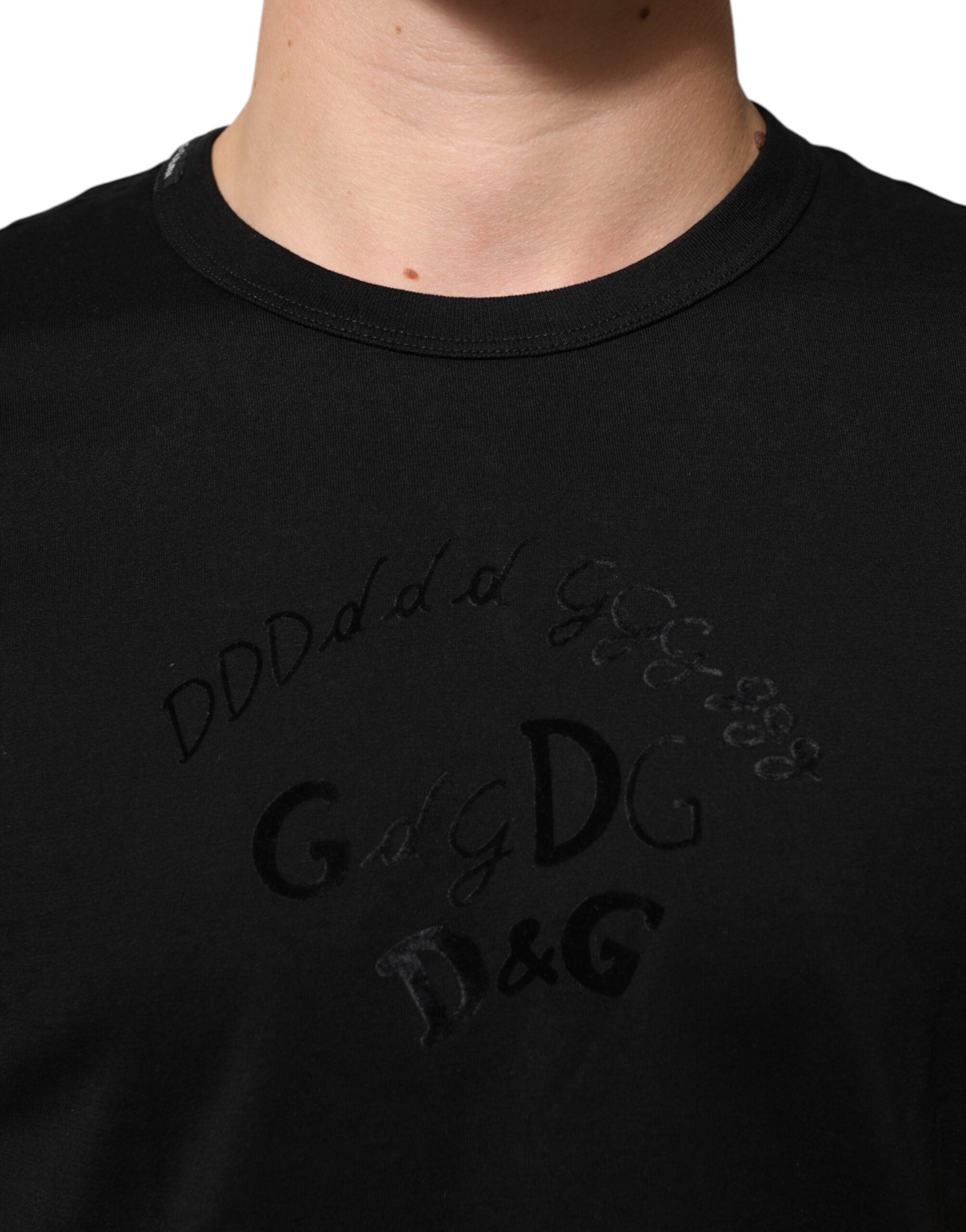 Dolce & Gabbana Black Cotton Velvet Logo Print Men Men's T-shirt