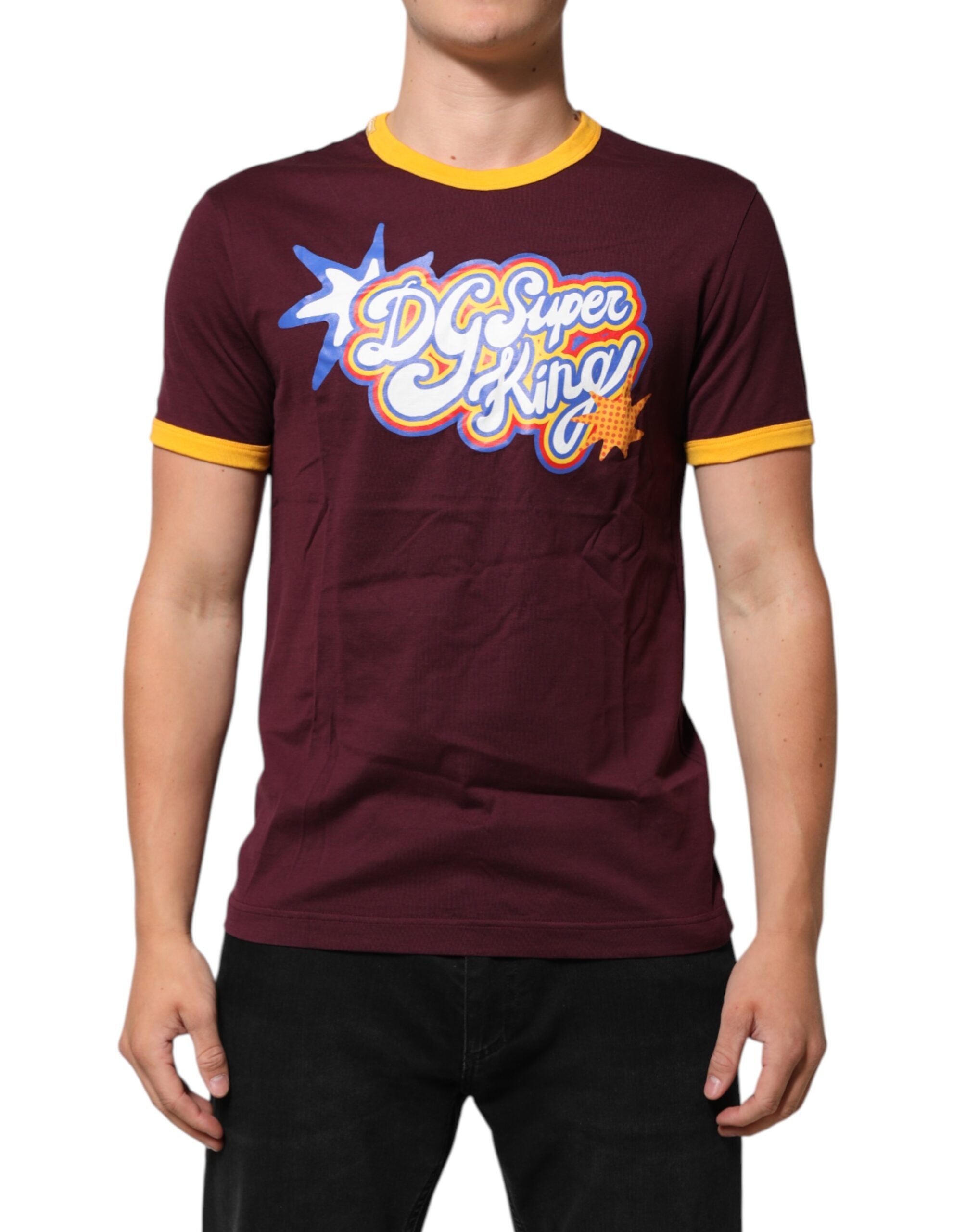 Dolce & Gabbana Burgundy Cotton DG Super King Logo Men's T-Shirt