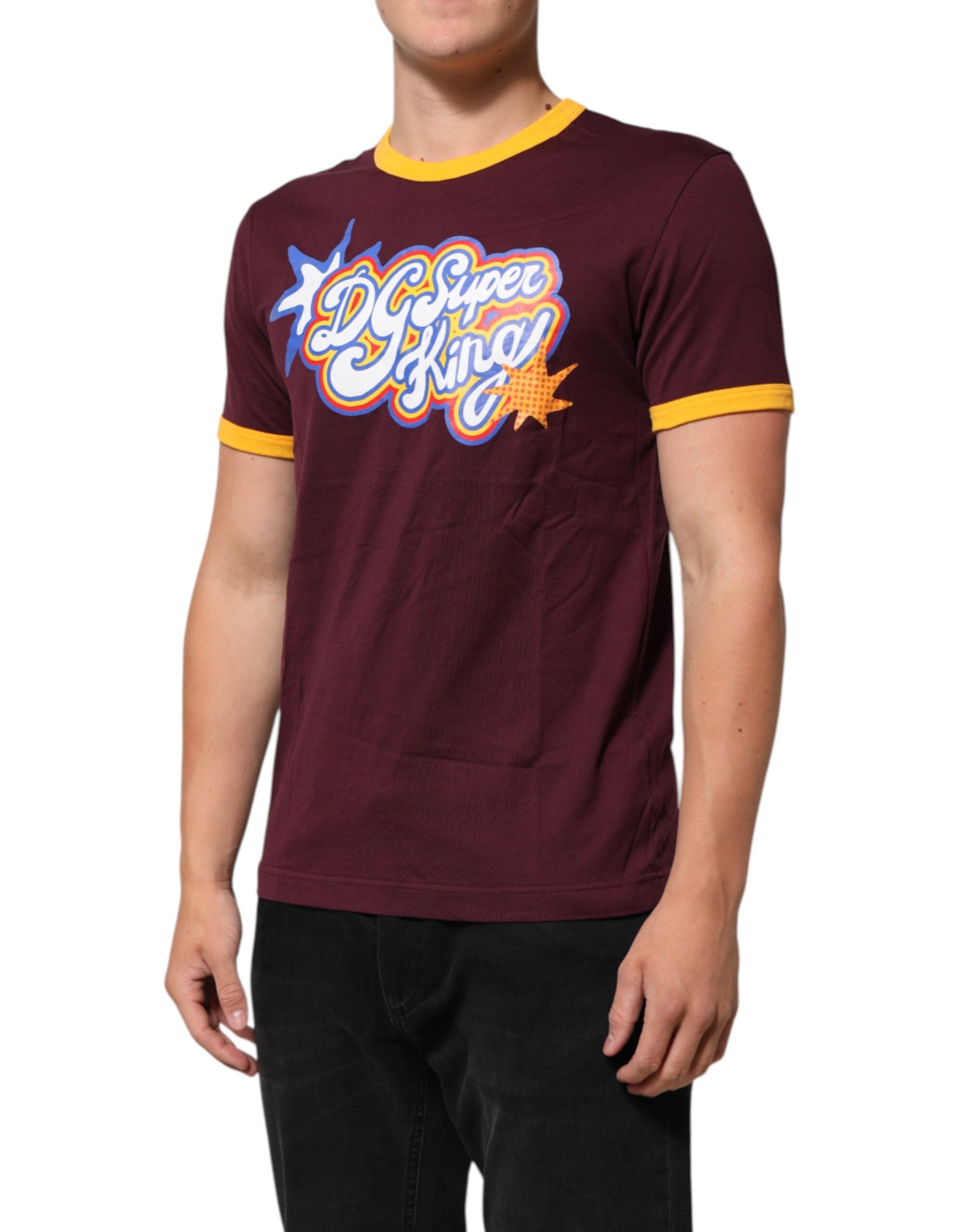 Dolce & Gabbana Burgundy Cotton DG Super King Logo Men's T-Shirt