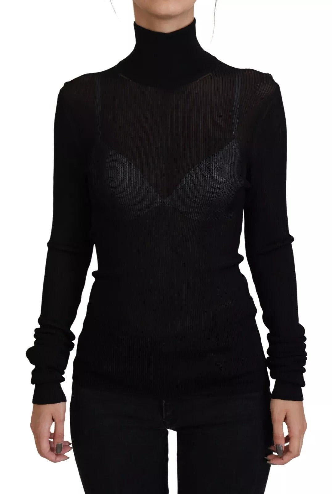 Dolce & Gabbana Black Turtleneck Slim Fit Pullover Women's Sweater (Pre-Owned)
