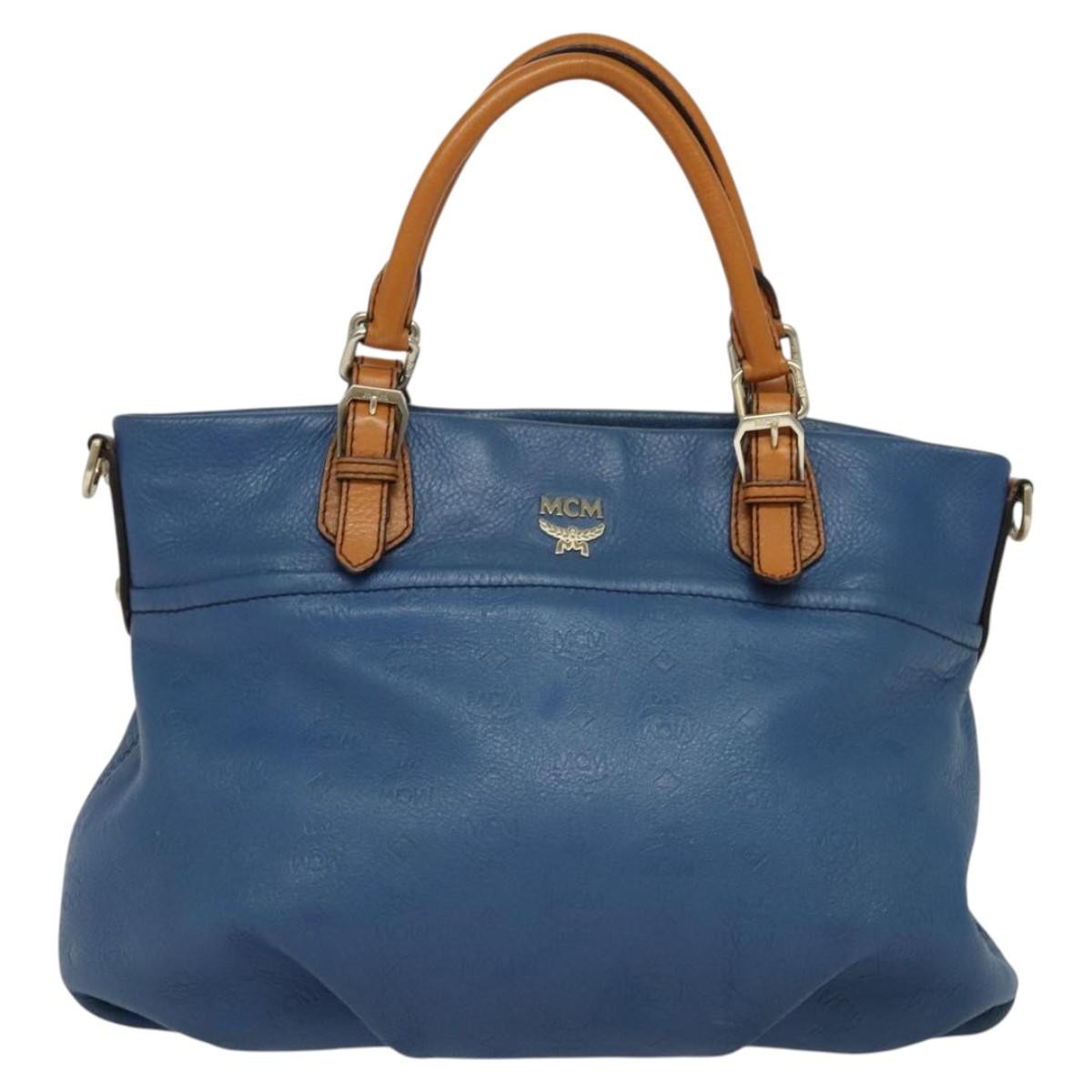 MCM Visetos Logogramme Leather Blue Leather Handbag (Pre-Owned)