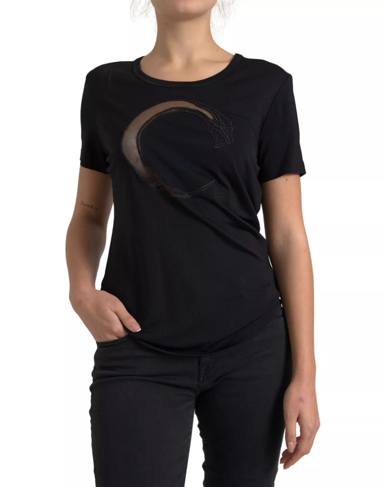 Roberto Cavalli Black Viscose Round Neck CLASS Women's T-shirt (Pre-Owned)