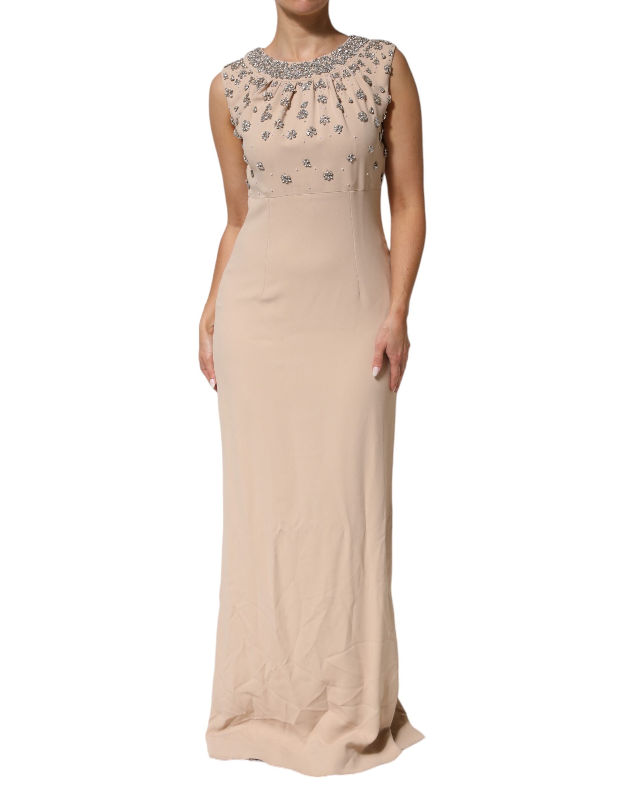 Dolce & Gabbana Nude Ecru Beaded Crystal Embellished Women's Dress (Pre-Owned)