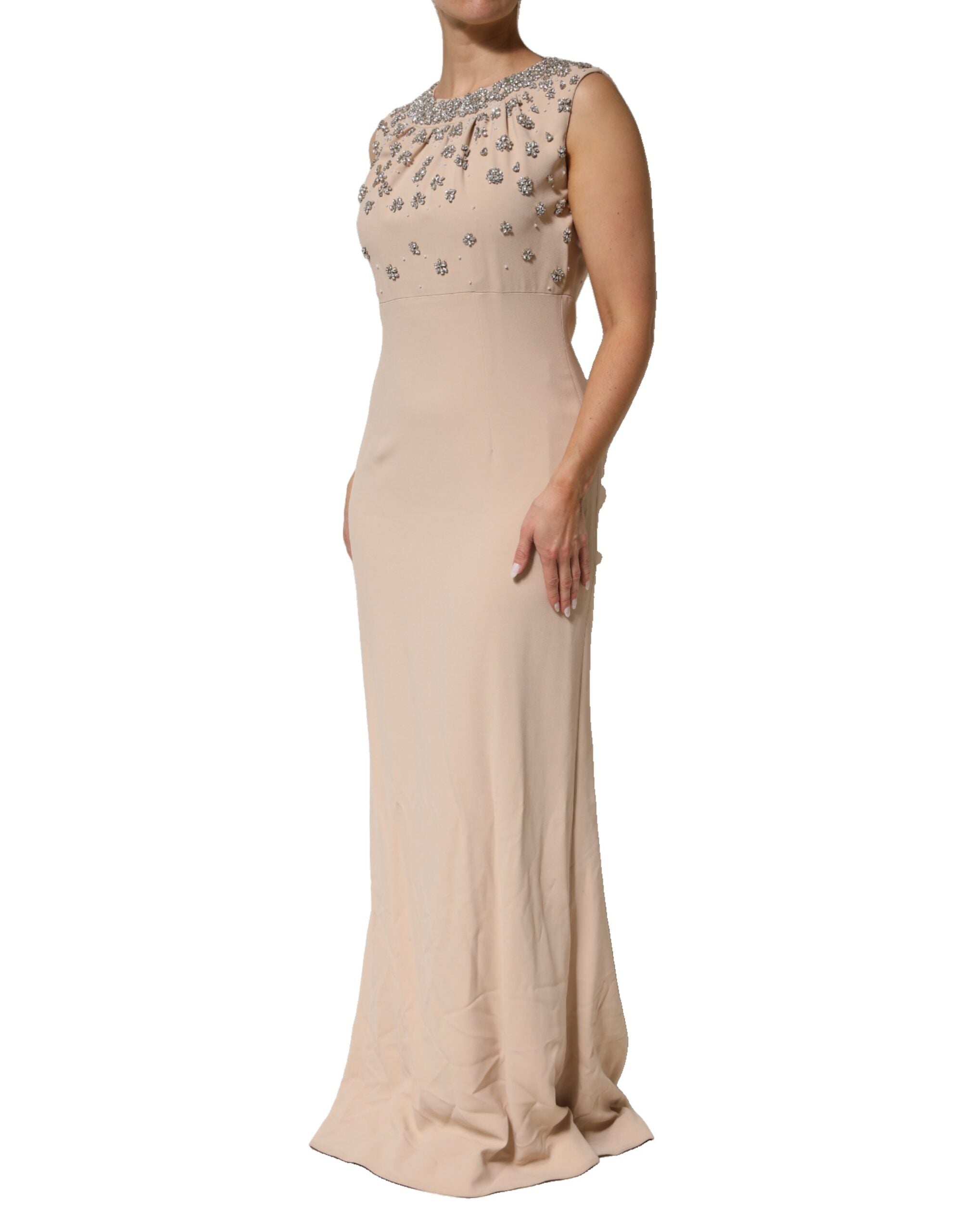 Dolce & Gabbana Nude Ecru Beaded Crystal Embellished Women's Dress (Pre-Owned)