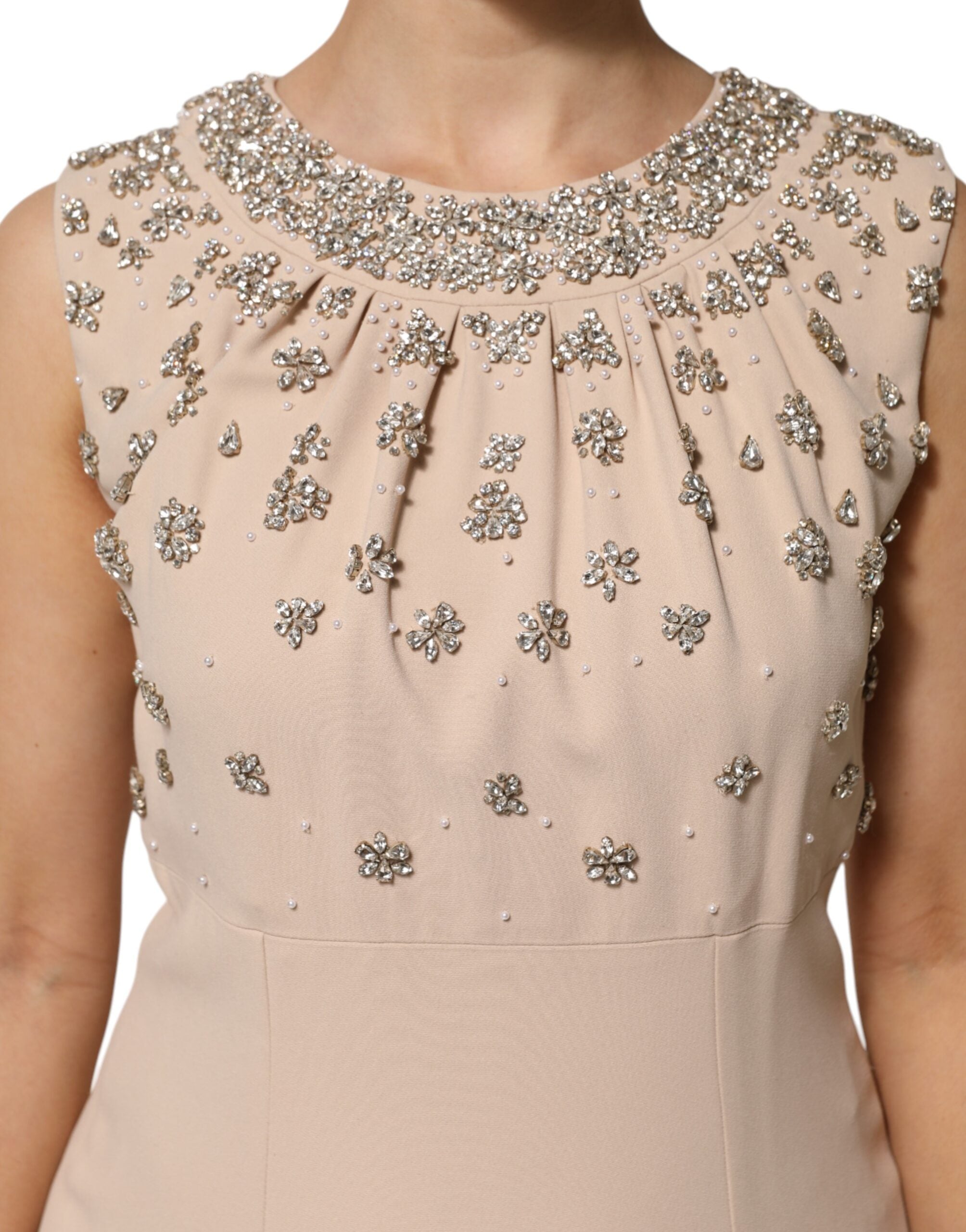 Dolce & Gabbana Nude Ecru Beaded Crystal Embellished Women's Dress (Pre-Owned)