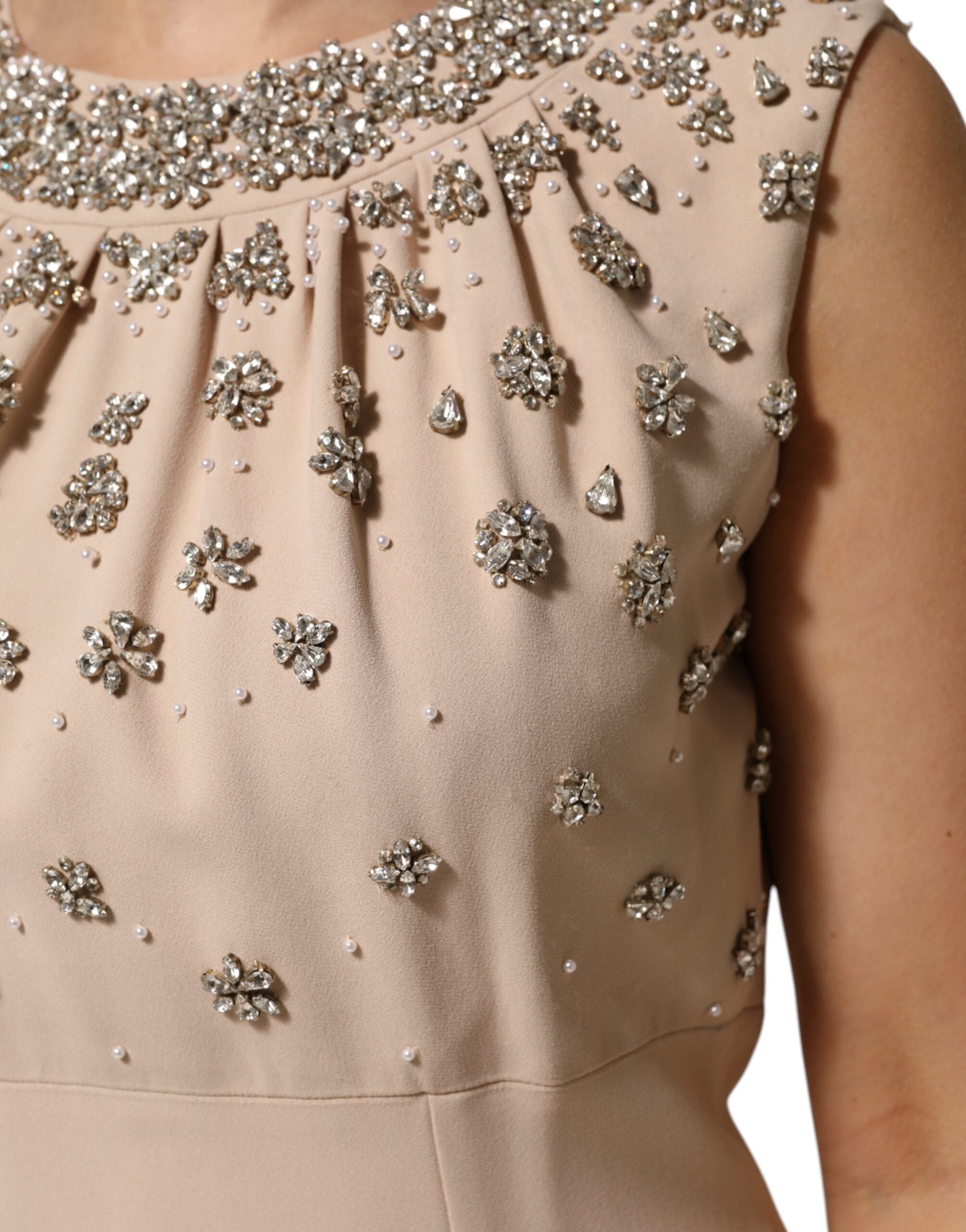 Dolce & Gabbana Nude Ecru Beaded Crystal Embellished Women's Dress (Pre-Owned)