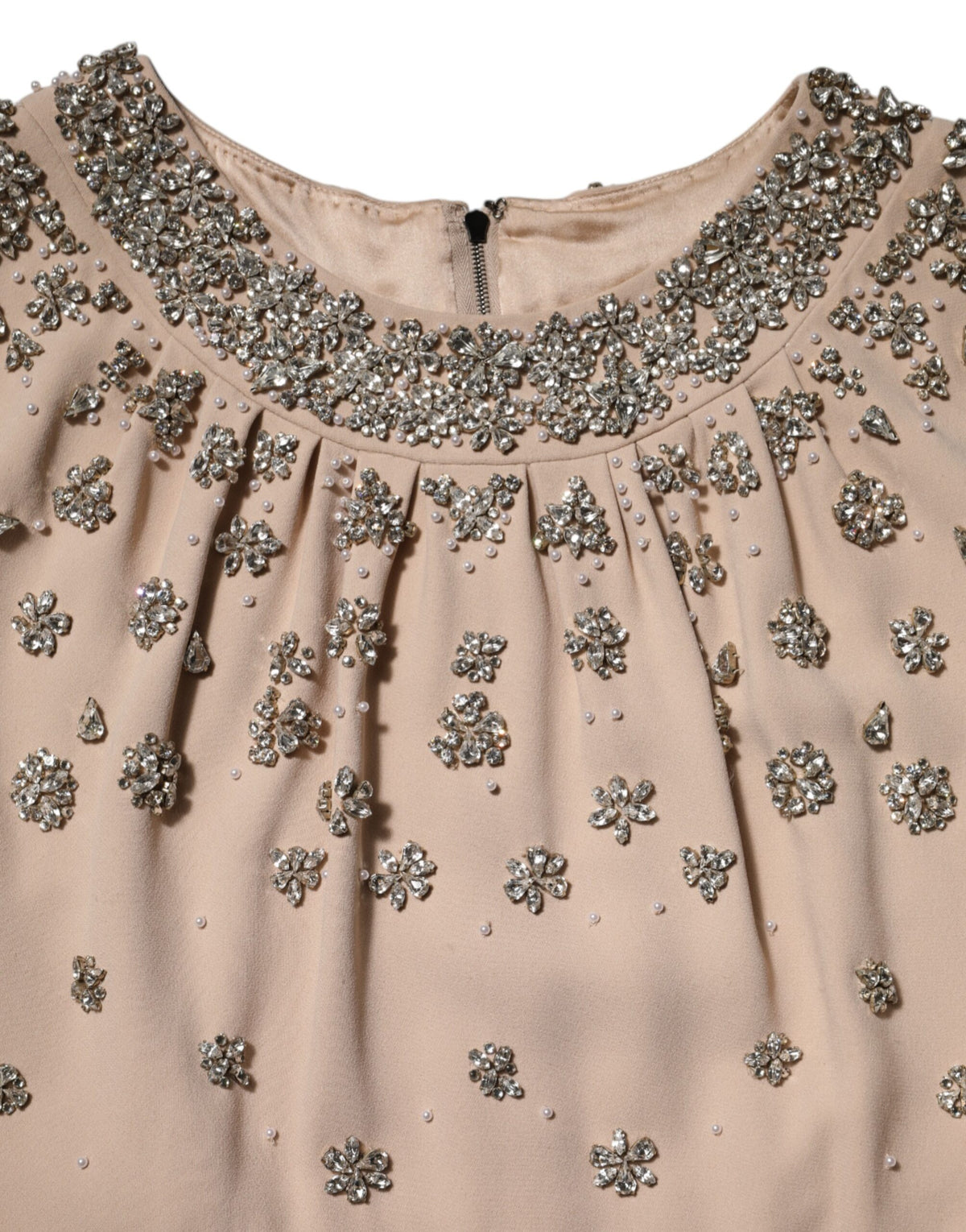 Dolce & Gabbana Nude Ecru Beaded Crystal Embellished Women's Dress (Pre-Owned)