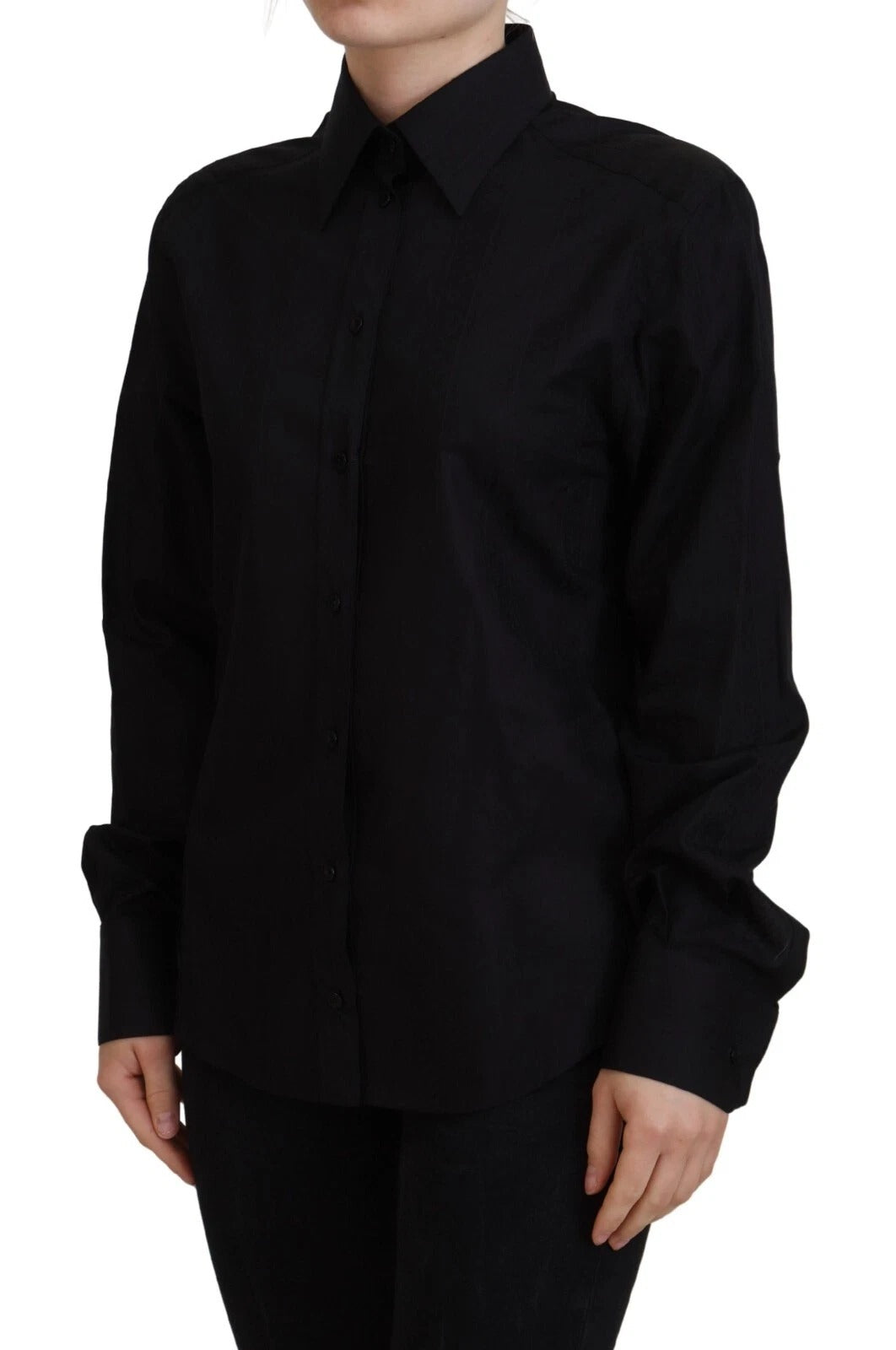 Dolce & Gabbana Black Cotton Collared Long Sleeves Women's Shirt (Pre-Owned)