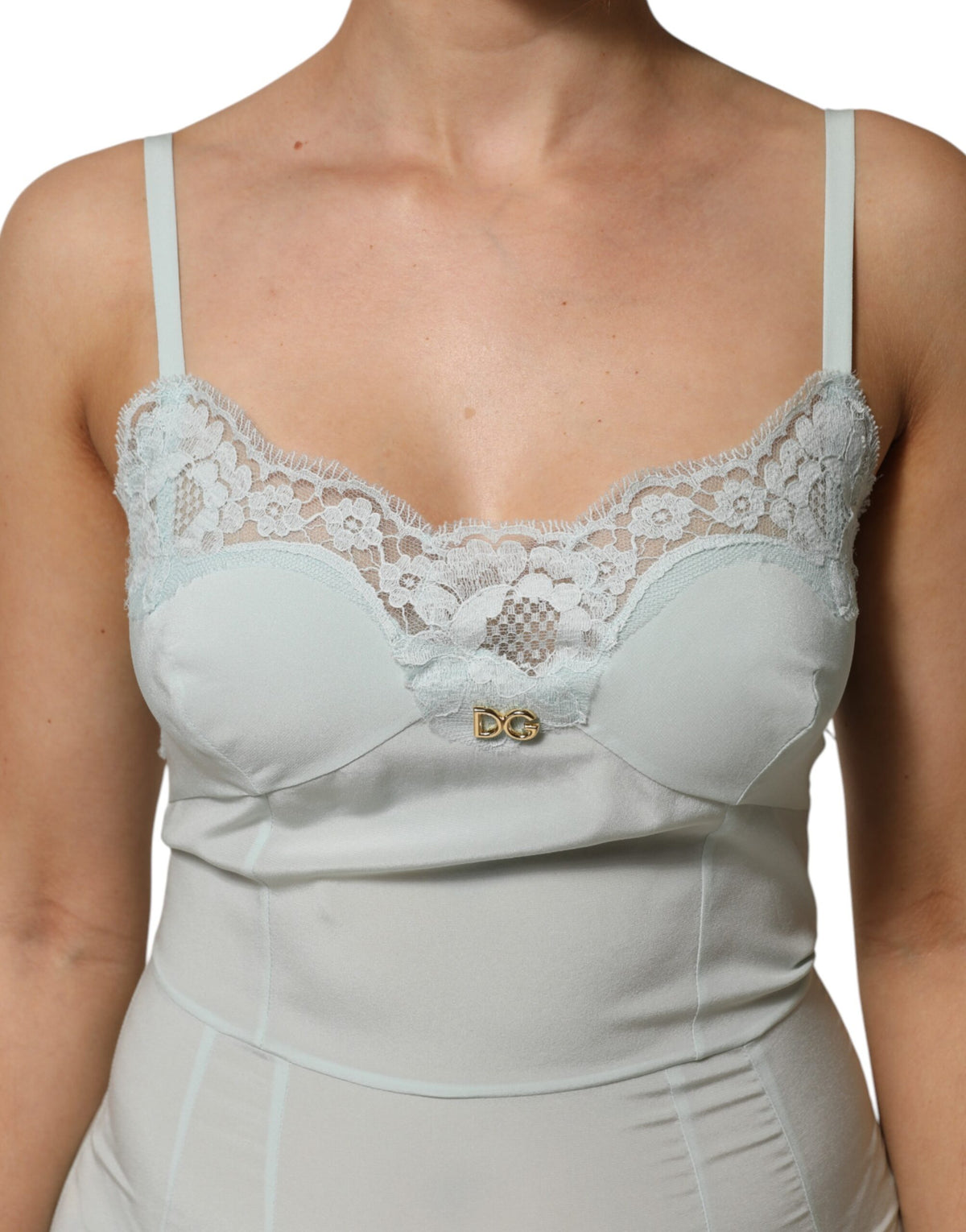 Dolce & Gabbana Light Blue Silk Lace Midi Bodycon Slip Women's Dress