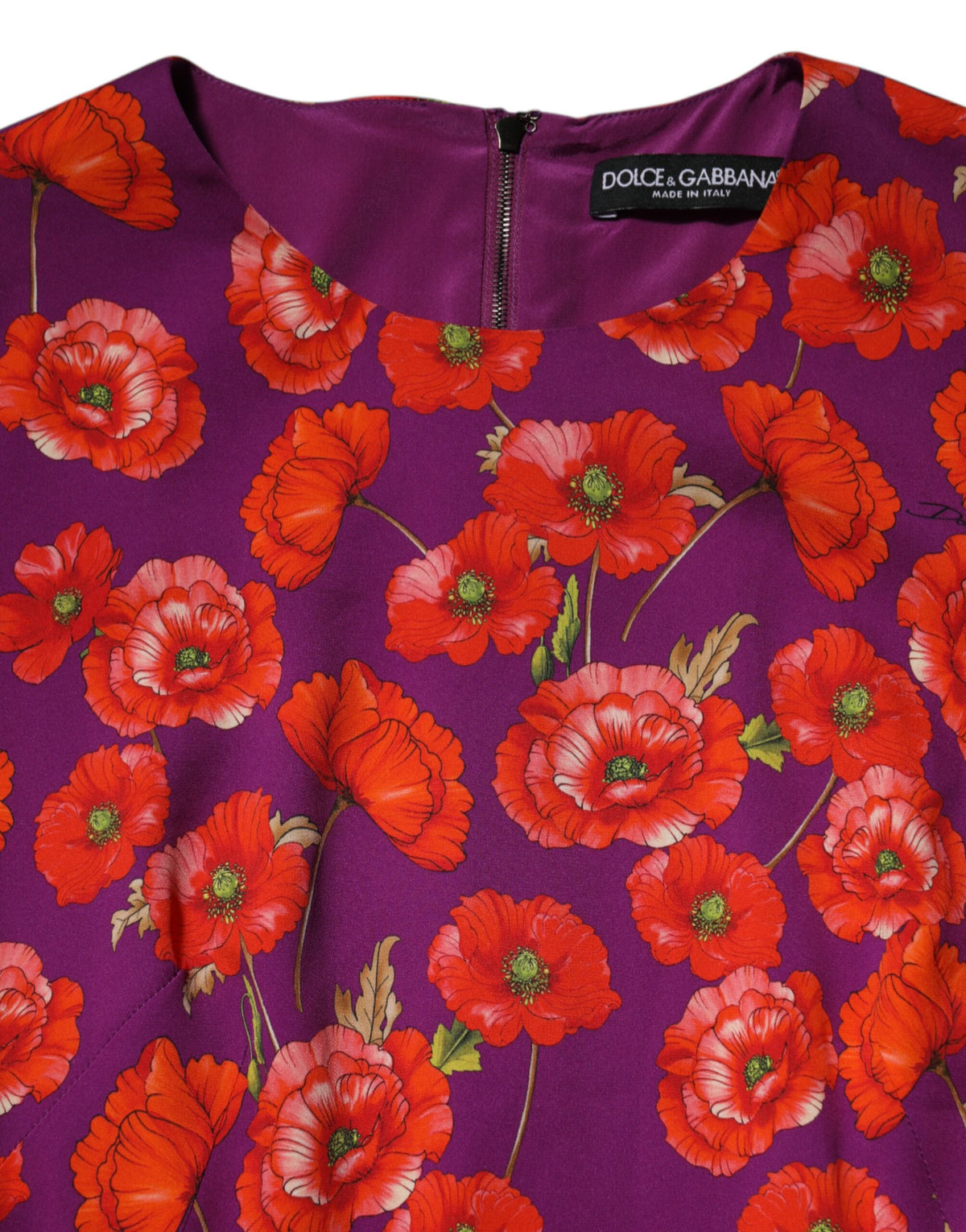 Dolce & Gabbana Purple Silk Floral Print Midi Sheath Women's Dress (Pre-Owned)