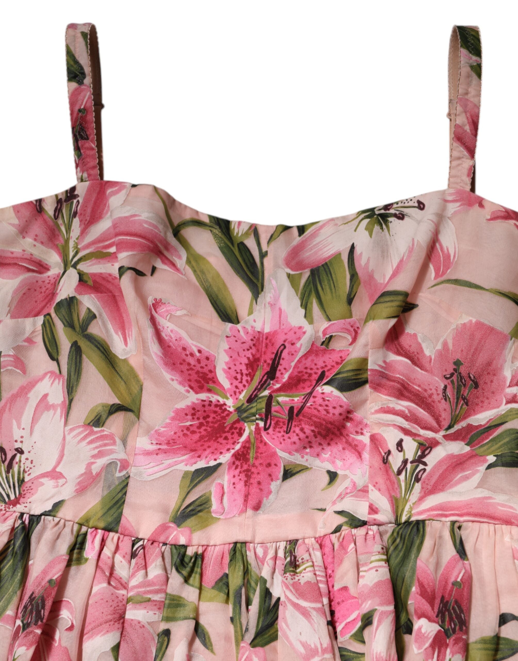 Dolce & Gabbana Pink Floral Lily Print Midi Sleeveless Women's Dress (Pre-Owned)