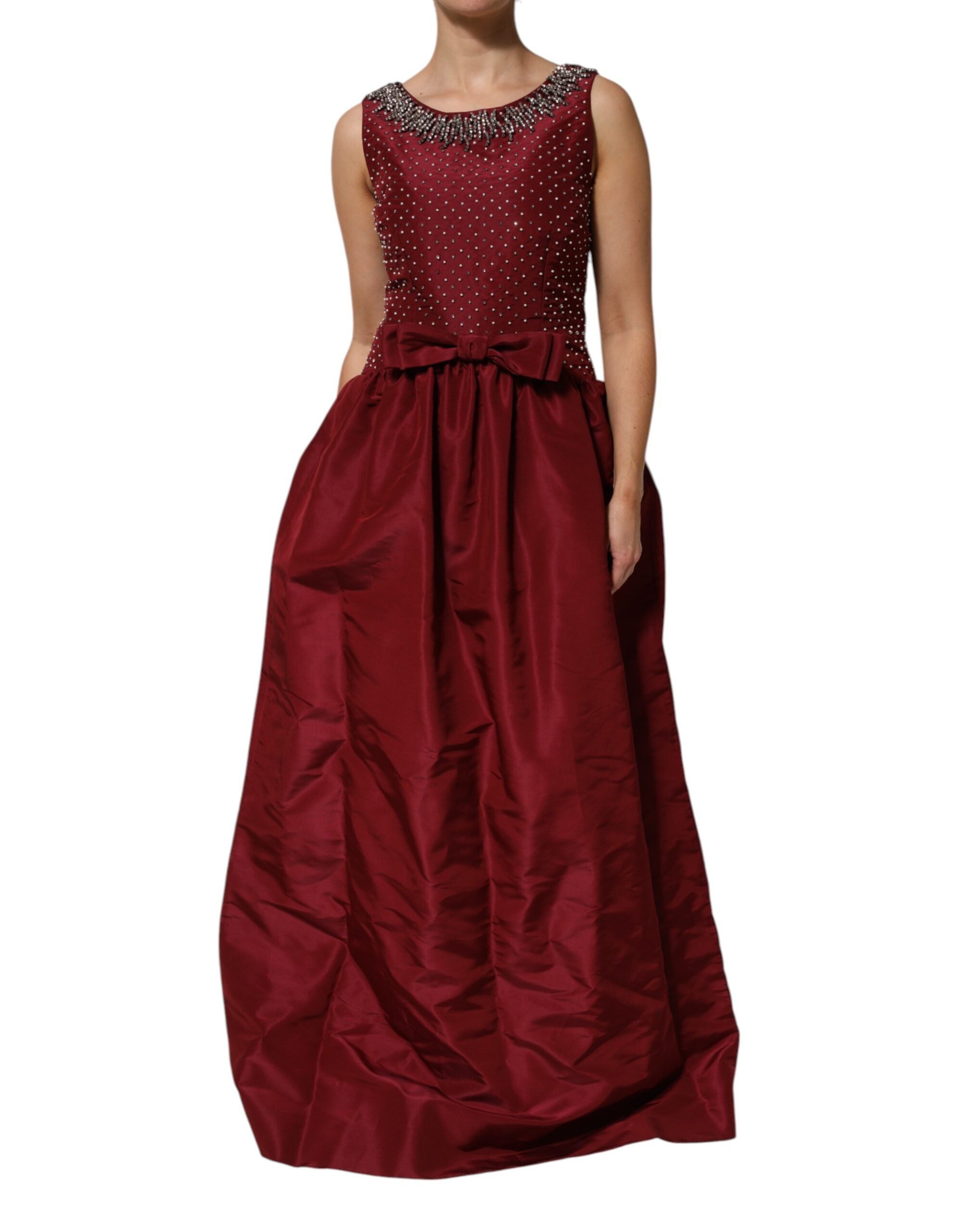 Dolce & Gabbana Burgundy Silk Beaded Evening Gown Women's Dress