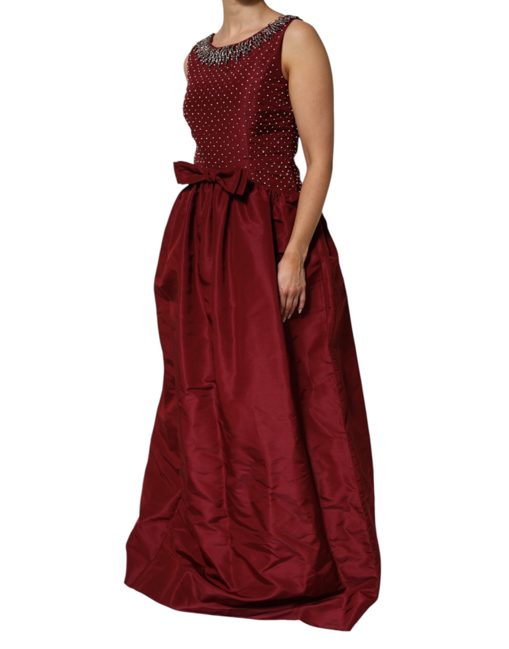 Dolce & Gabbana Burgundy Silk Beaded Evening Gown Women's Dress