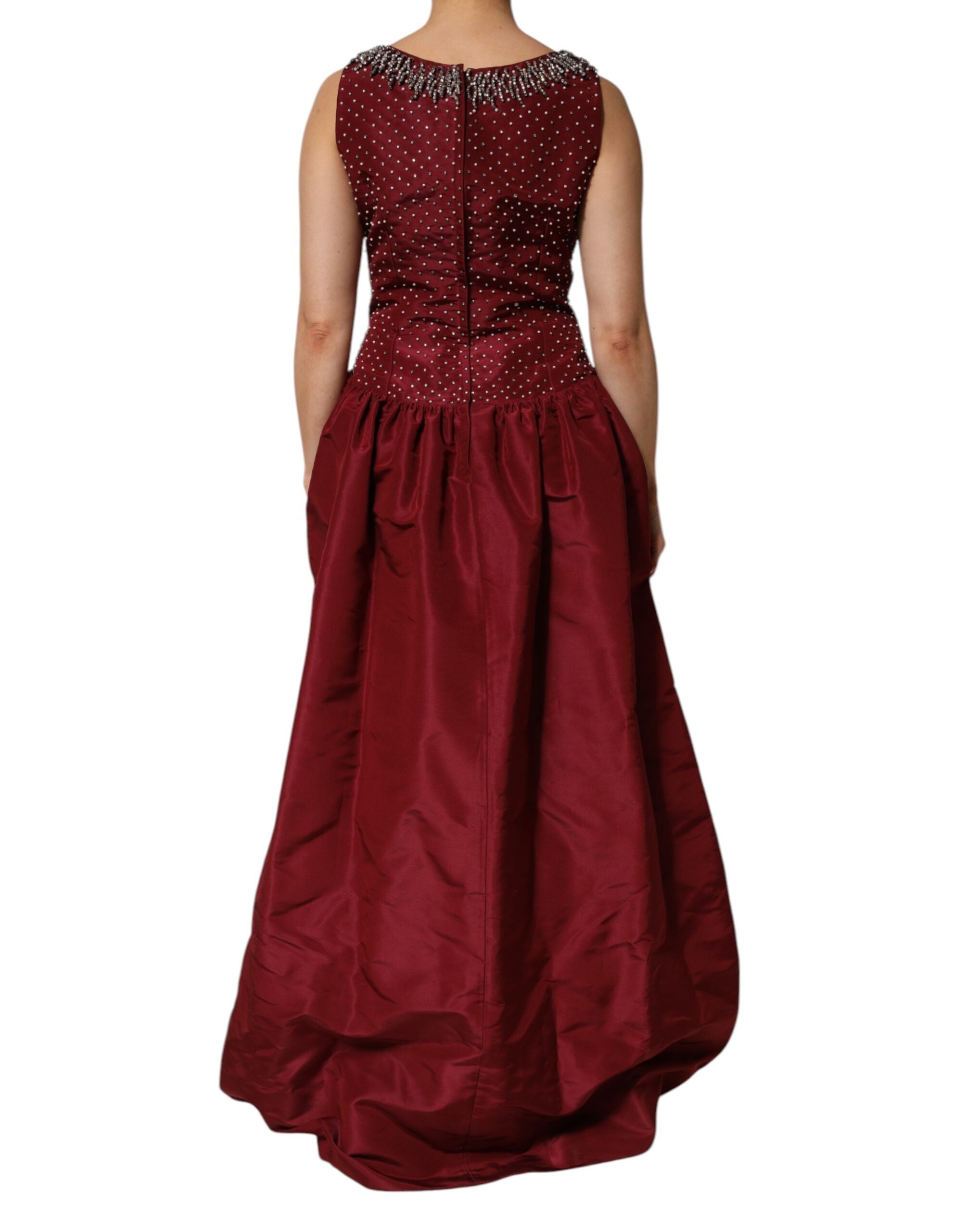 Dolce & Gabbana Burgundy Silk Beaded Evening Gown Women's Dress