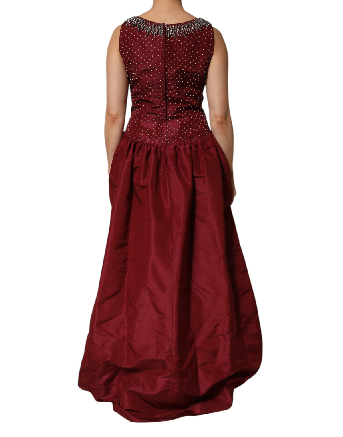 Dolce & Gabbana Burgundy Silk Beaded Evening Gown Women's Dress