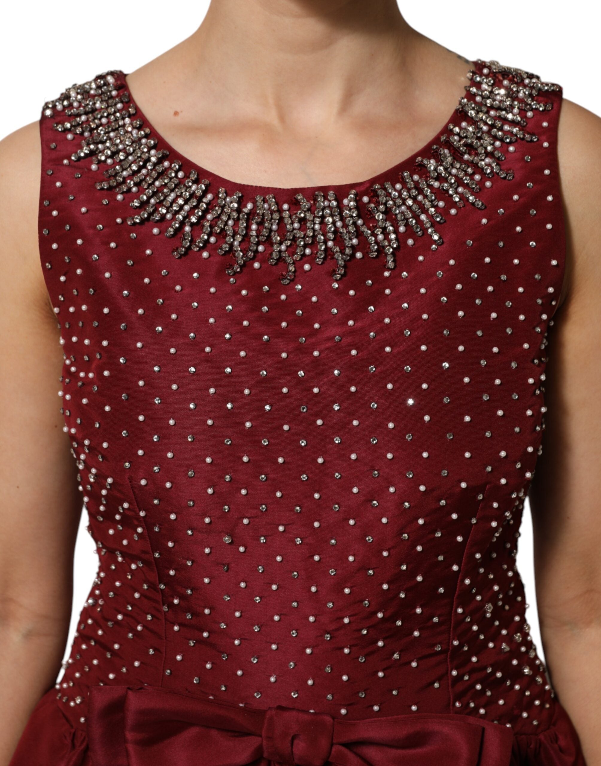 Dolce & Gabbana Burgundy Silk Beaded Evening Gown Women's Dress