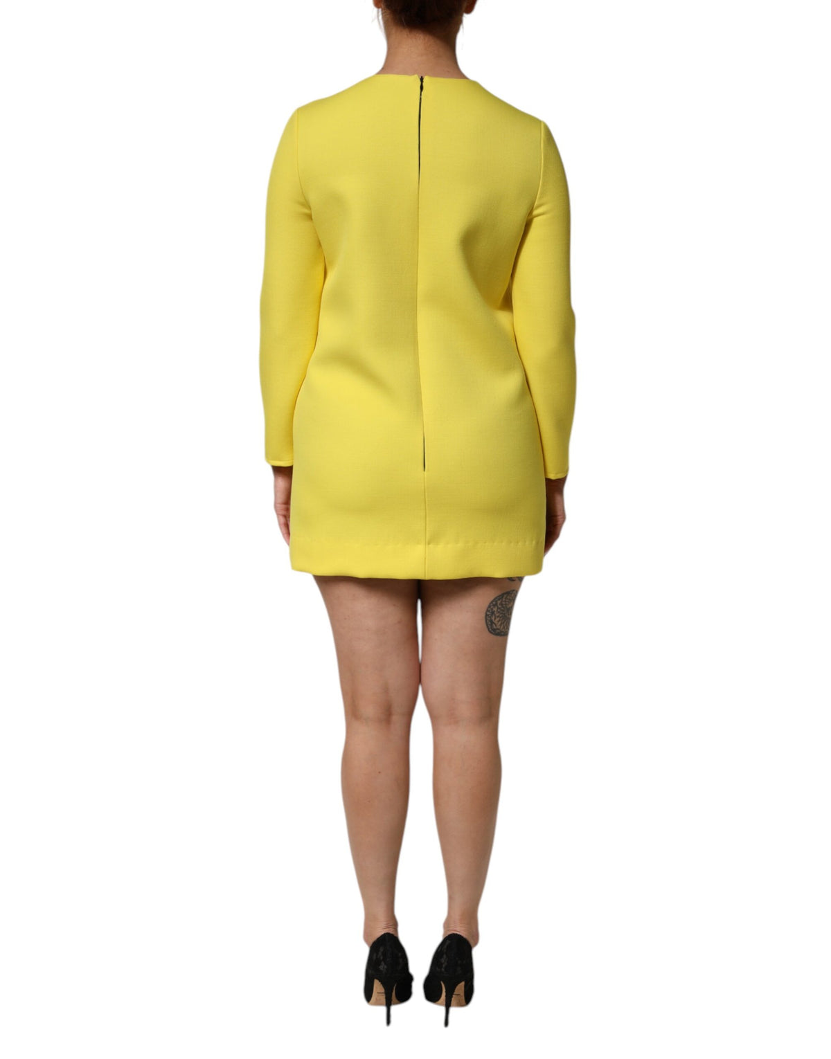 Dolce & Gabbana Yellow Viscose Acetate Mini Long Sleeve Women's Dress