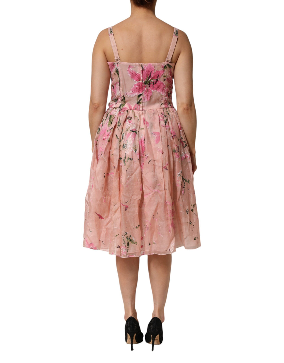 Dolce & Gabbana Pink Cotton Floral Pleated Sleeveless Women's Dress (Pre-Owned)