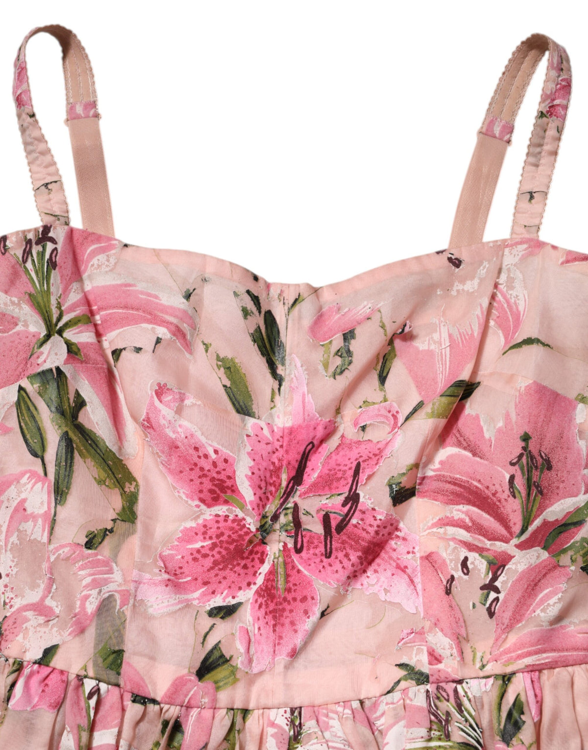 Dolce & Gabbana Pink Cotton Floral Pleated Sleeveless Women's Dress (Pre-Owned)