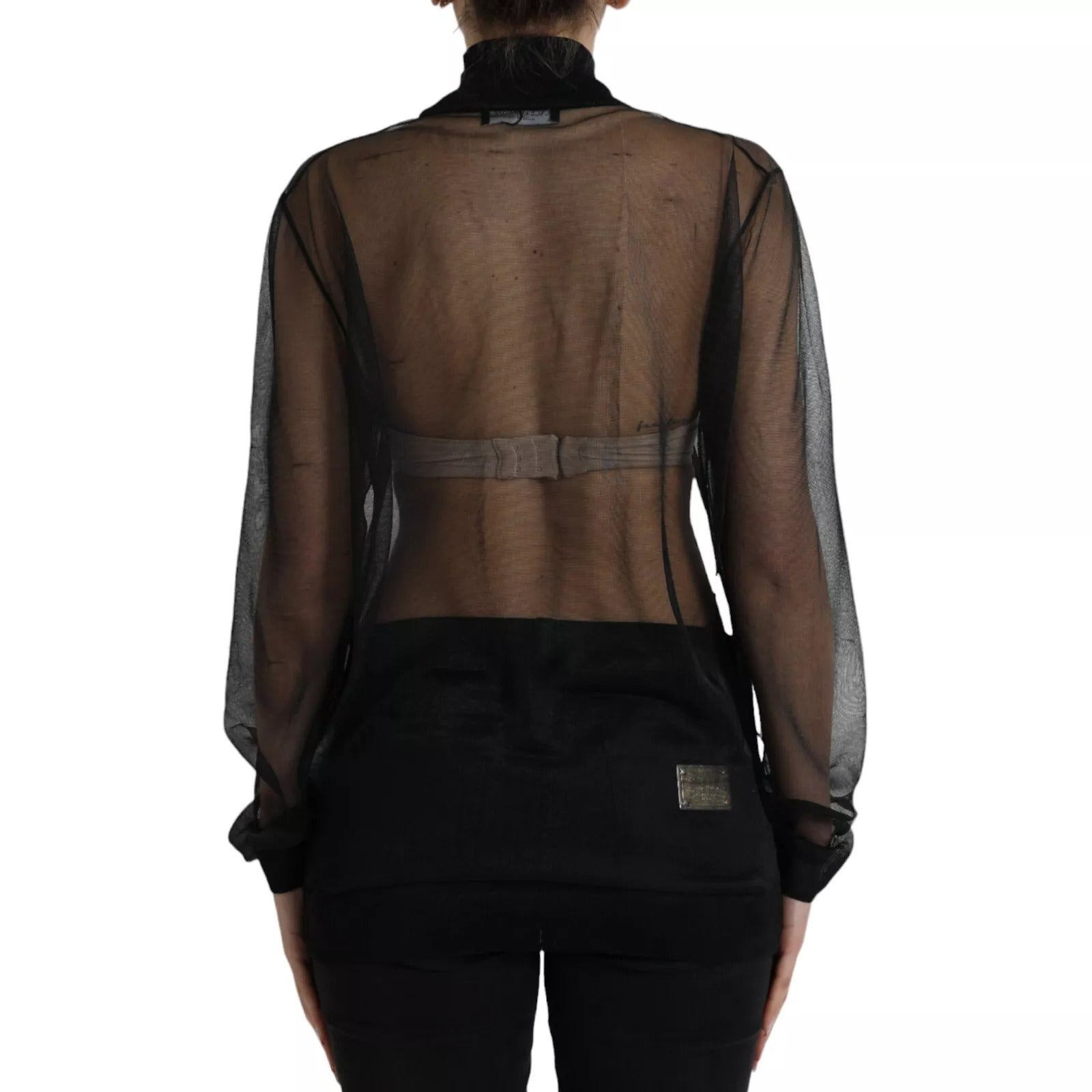 Dolce & Gabbana Black Mesh Turtleneck Sheer Blouse Women's Top (Pre-Owned)