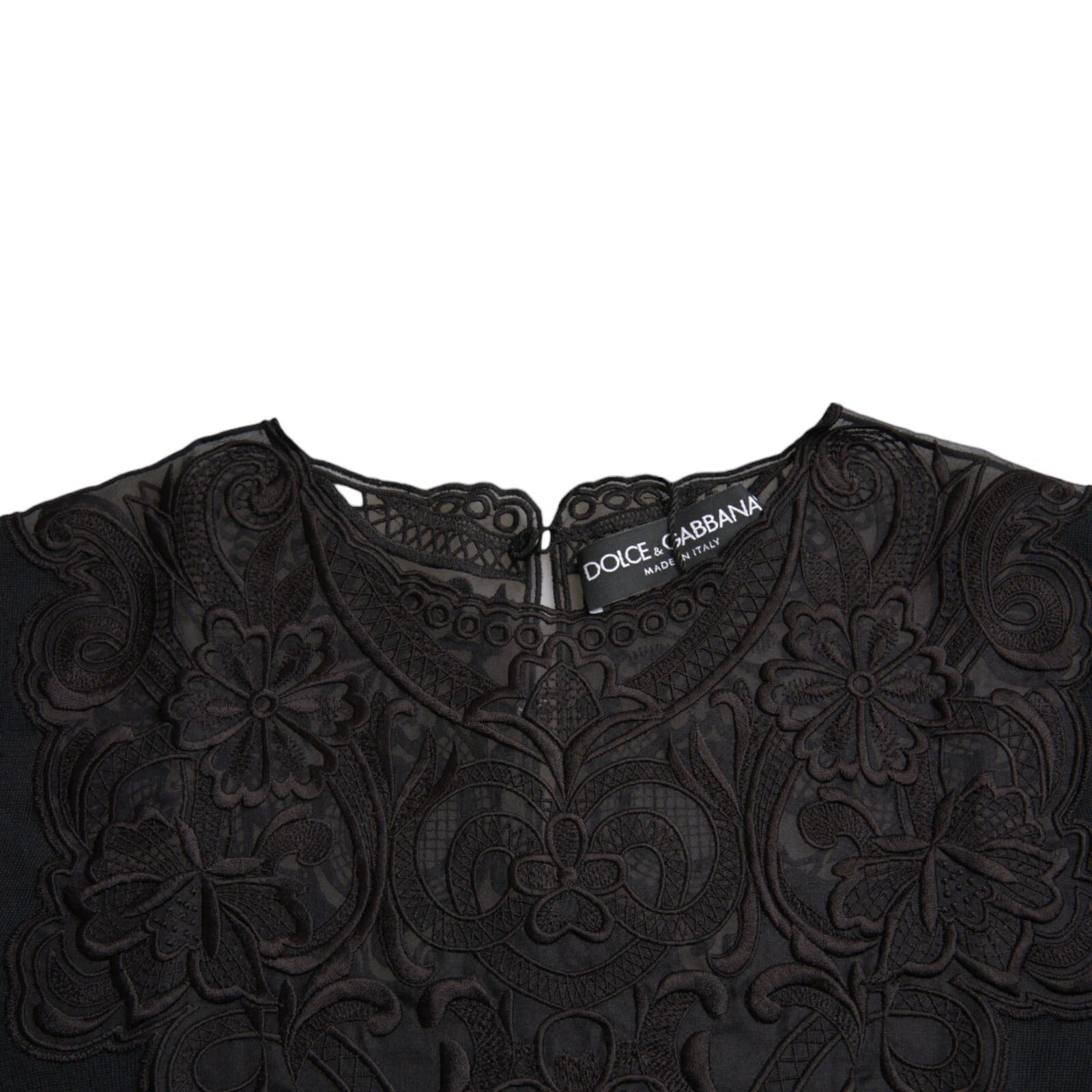 Dolce & Gabbana Black Silk Lace Trim Long Sleeves Blouse Women's Top