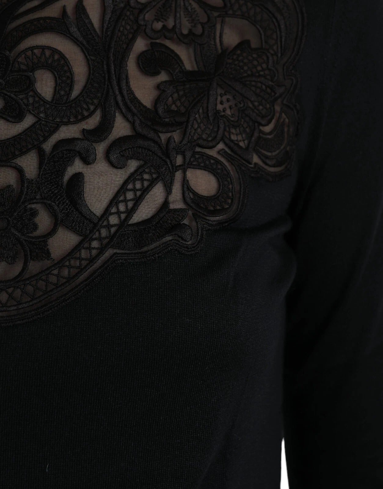 Dolce & Gabbana Black Silk Lace Trim Long Sleeves Blouse Women's Top