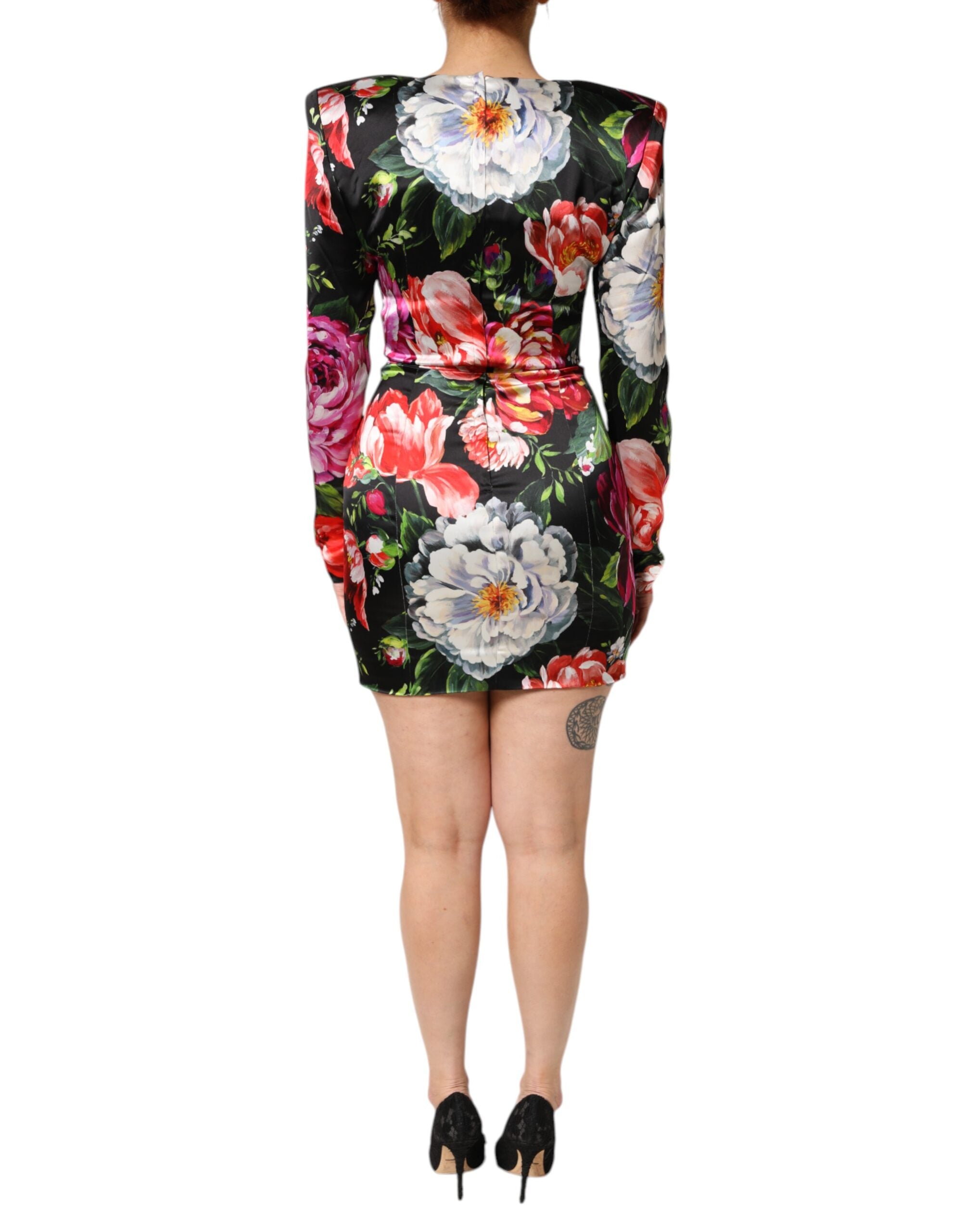 Dolce & Gabbana Black Floral Fiori Pittorici Mini Bodycon Women's Dress