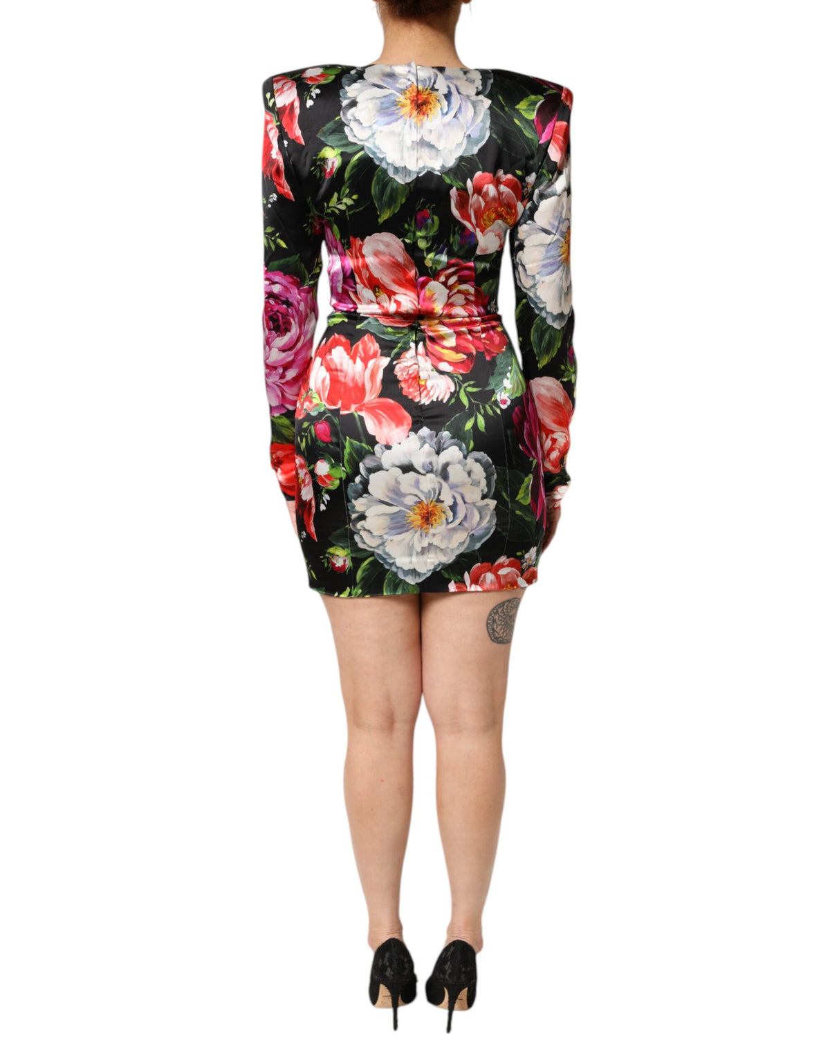 Dolce & Gabbana Black Floral Fiori Pittorici Mini Bodycon Women's Dress