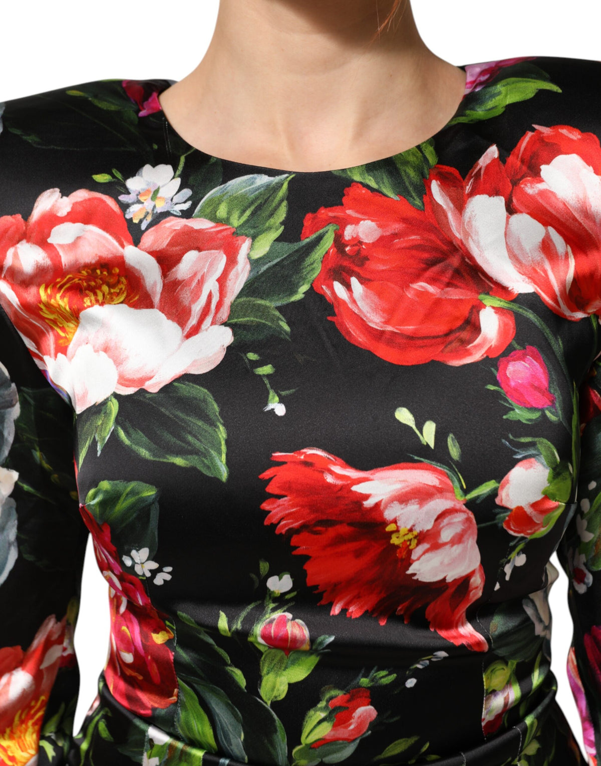 Dolce & Gabbana Black Floral Fiori Pittorici Bodycon Women's Dress (Pre-Owned)