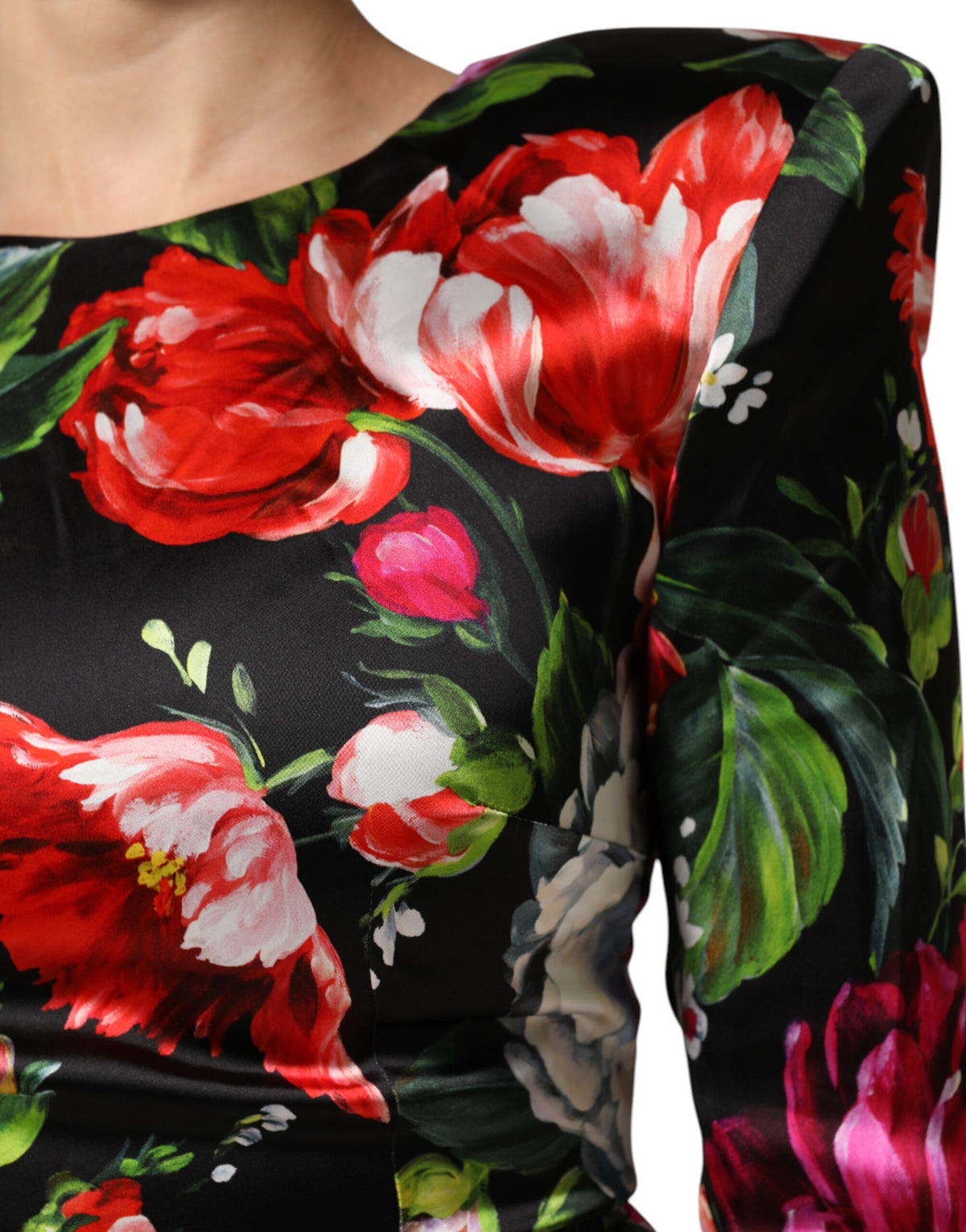 Dolce & Gabbana Black Floral Fiori Pittorici Bodycon Women's Dress (Pre-Owned)