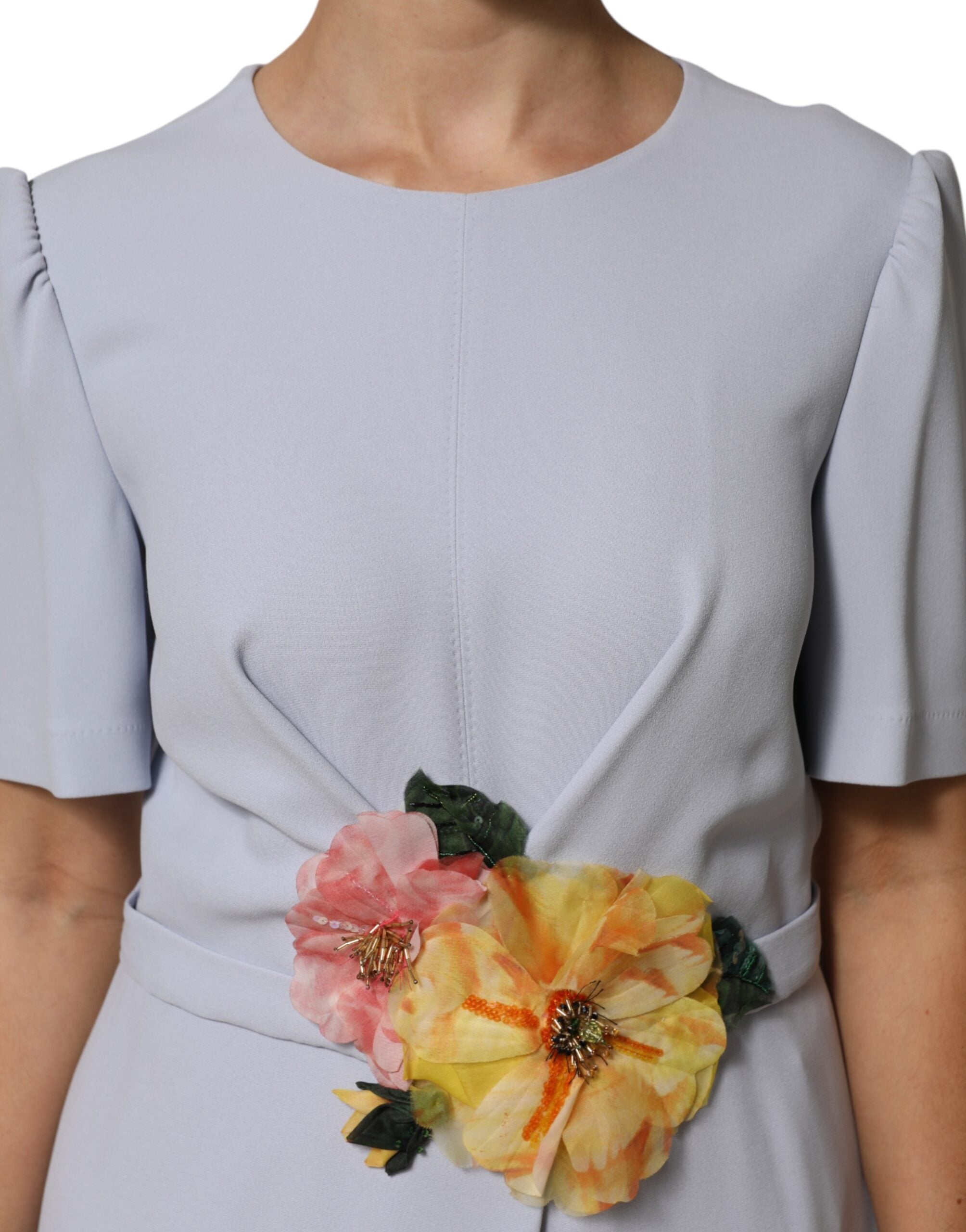 Dolce & Gabbana Light Blue Viscose Blend Floral Applique Women's Dress (Pre-Owned)