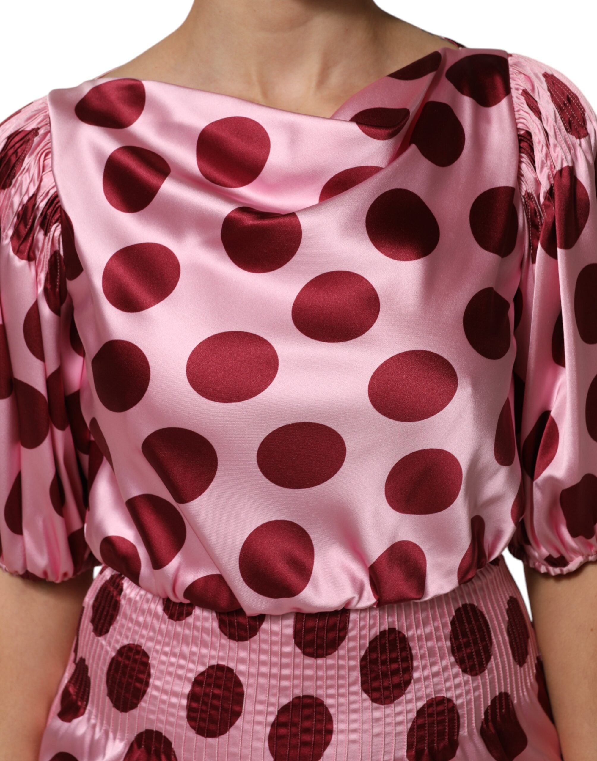 Dolce & Gabbana Pink Red Polka Dot Silk Satin Maxi Gown Women's Dress