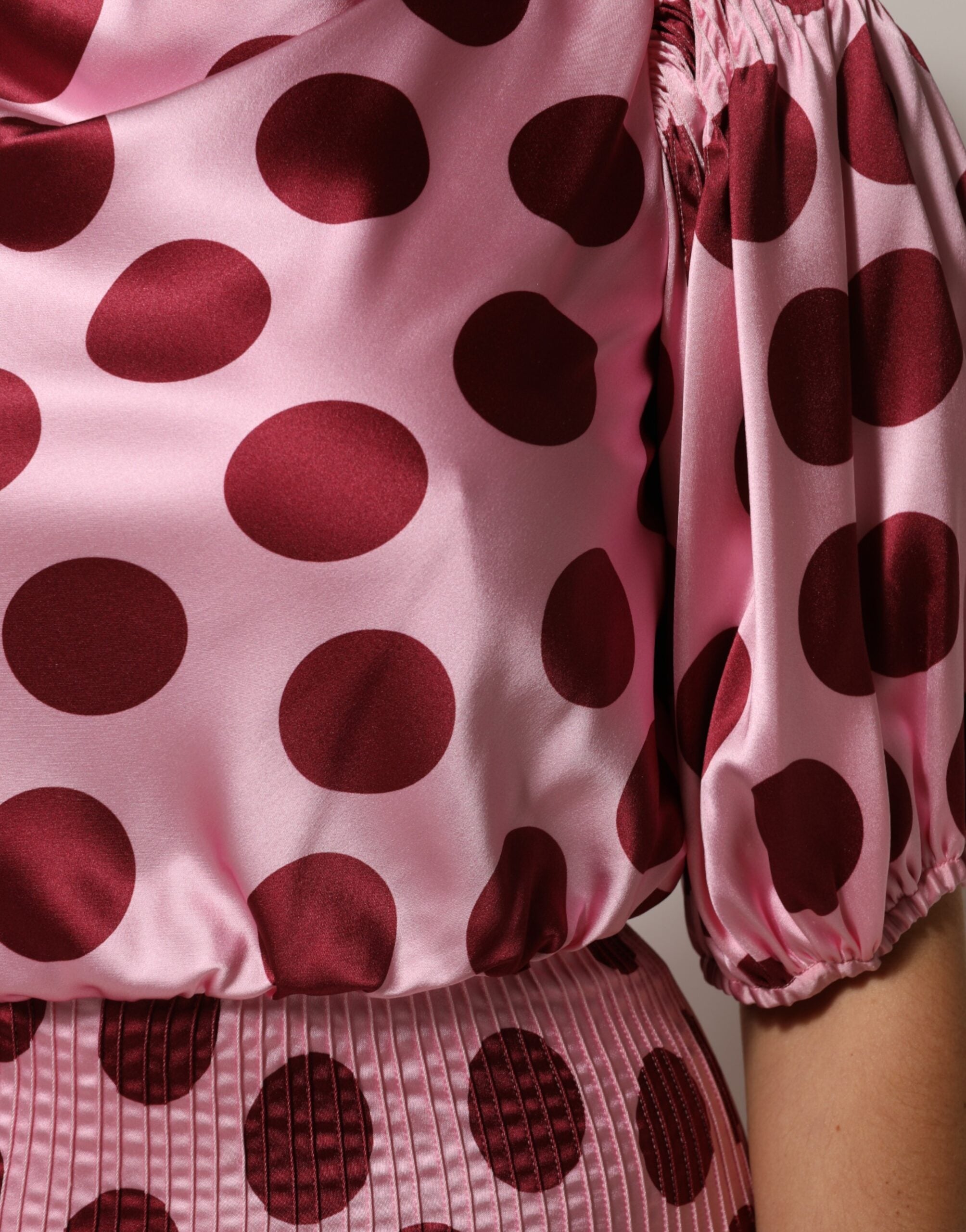 Dolce & Gabbana Pink Red Polka Dot Silk Satin Maxi Gown Women's Dress