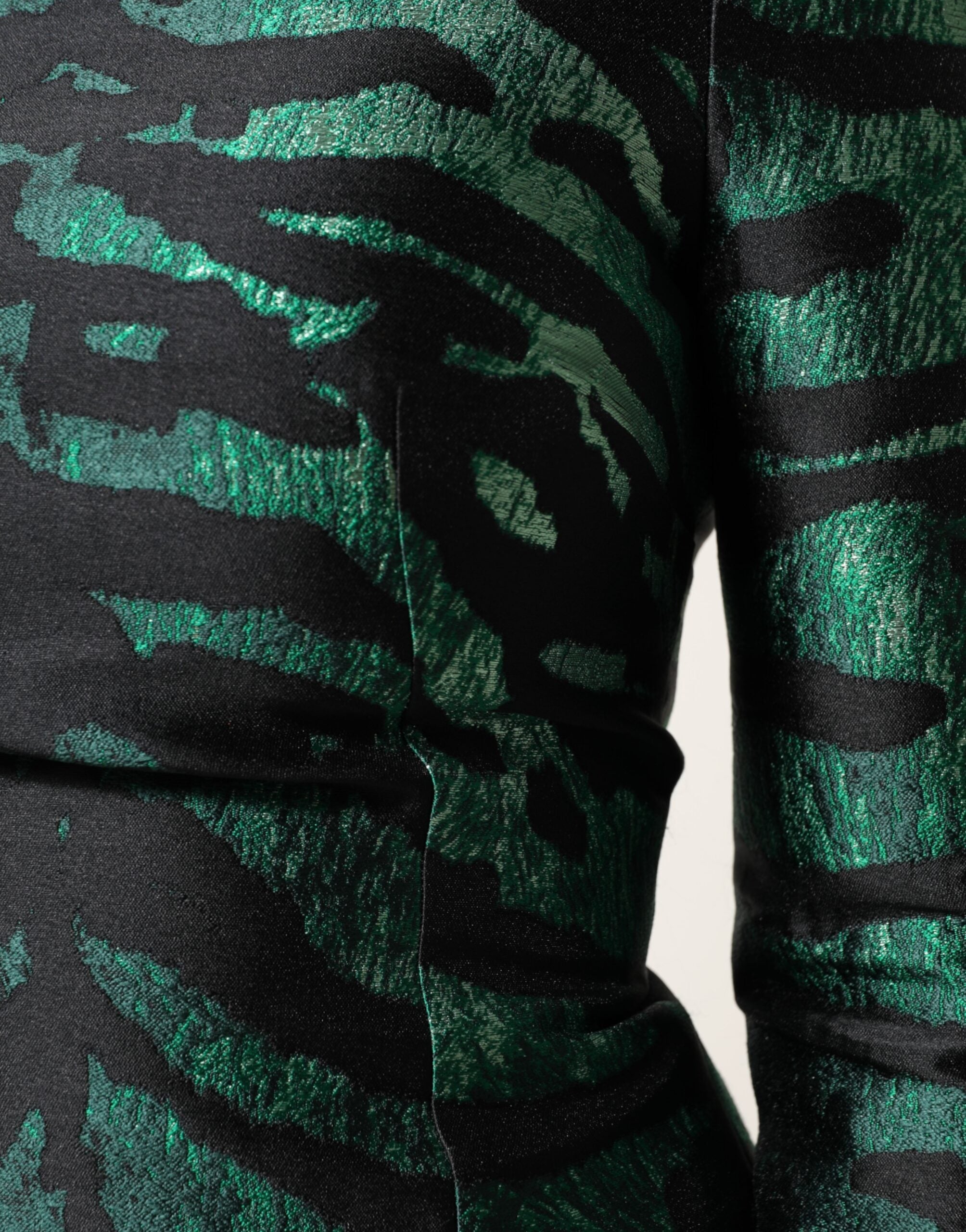 Dolce & Gabbana Black Green Metallic Jacquard Mini Long Women's Dress