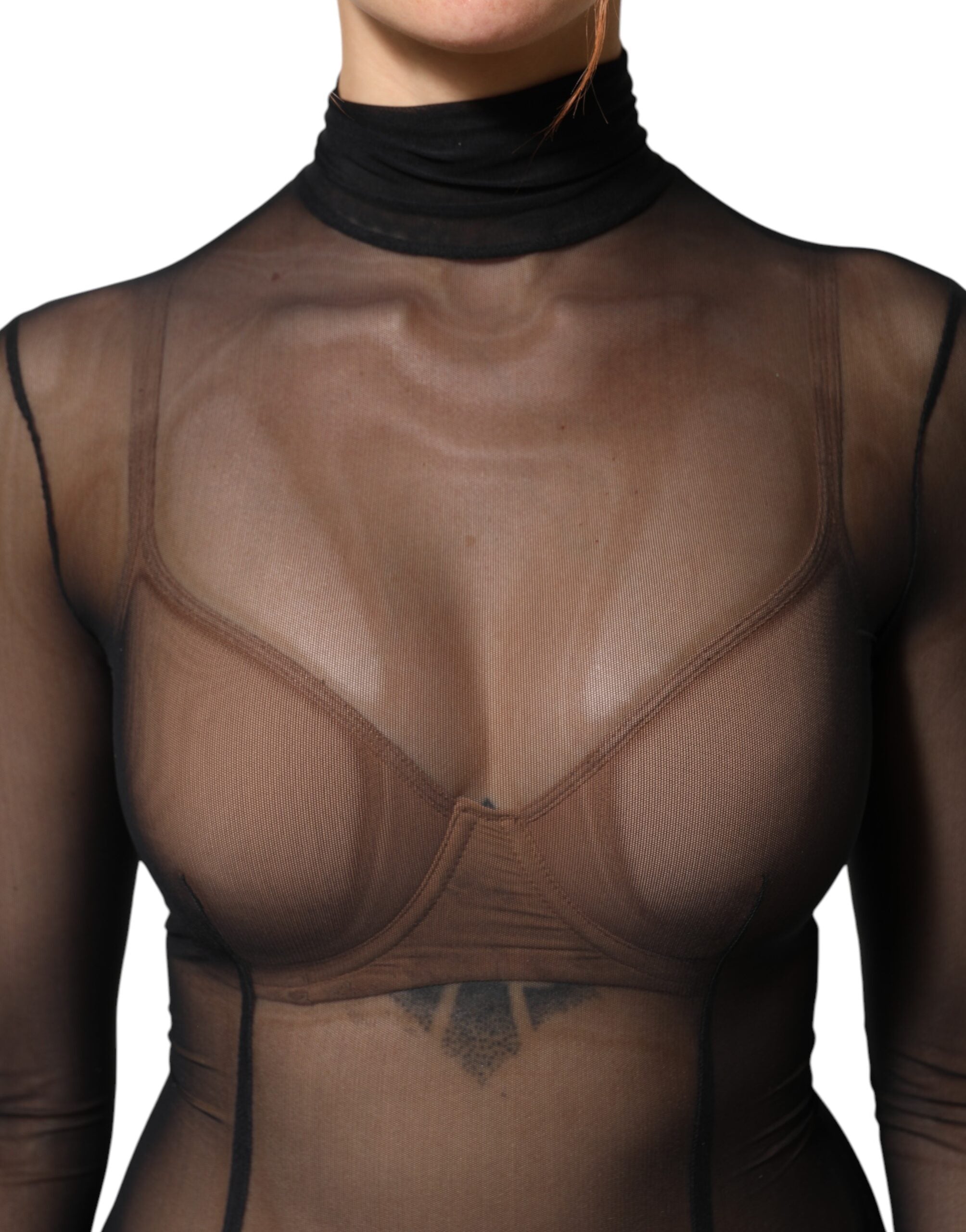 Dolce & Gabbana Black Sheer Mesh Long Sleeve Jumpsuit Bodysuit Women's Dress (Pre-Owned)