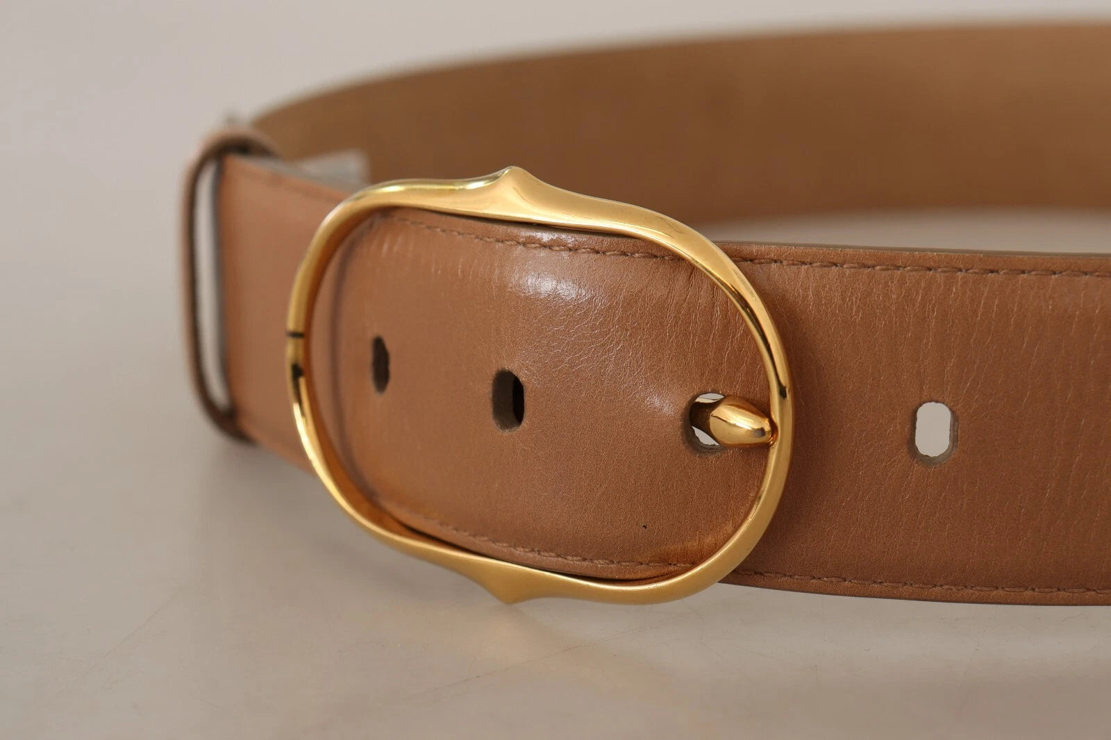 Costume National Brown Leather Gold Metal Oval Buckle Women's Belt