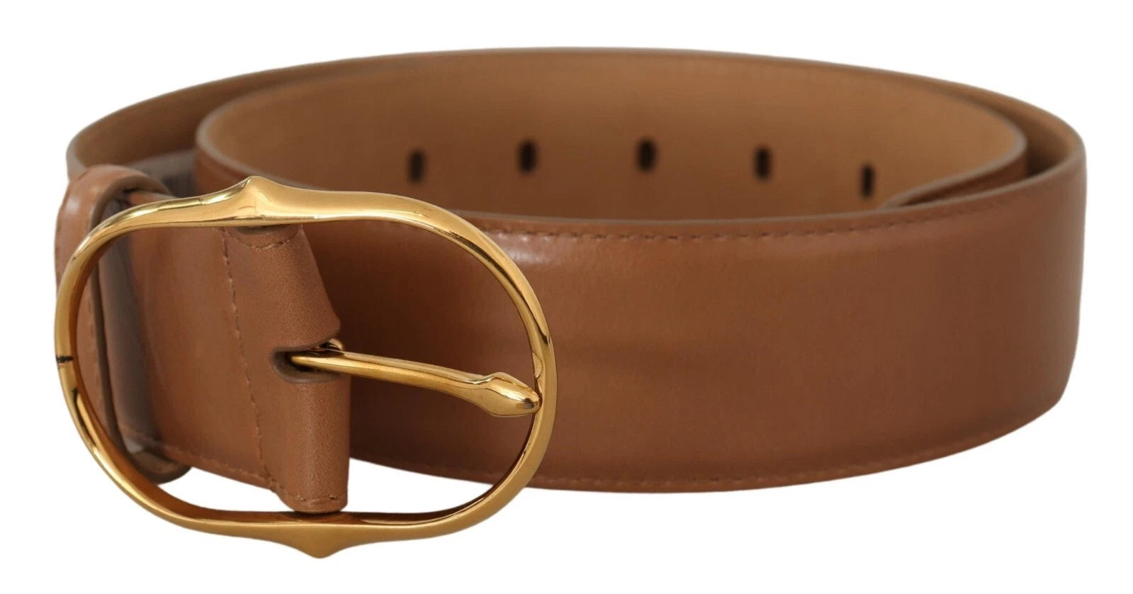 Costume National Brown Leather Gold Metal Oval Buckle Women's Belt