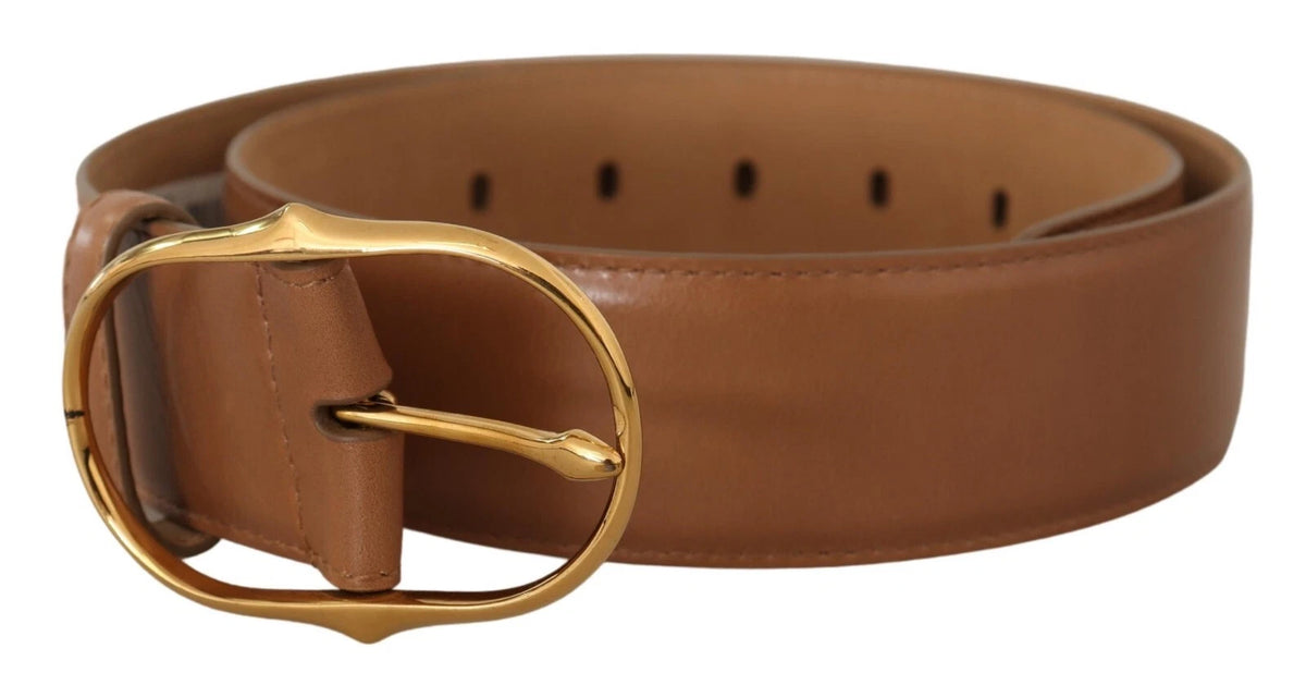Dolce & Gabbana Brown Leather Gold Metal Oval Buckle Women's Belt