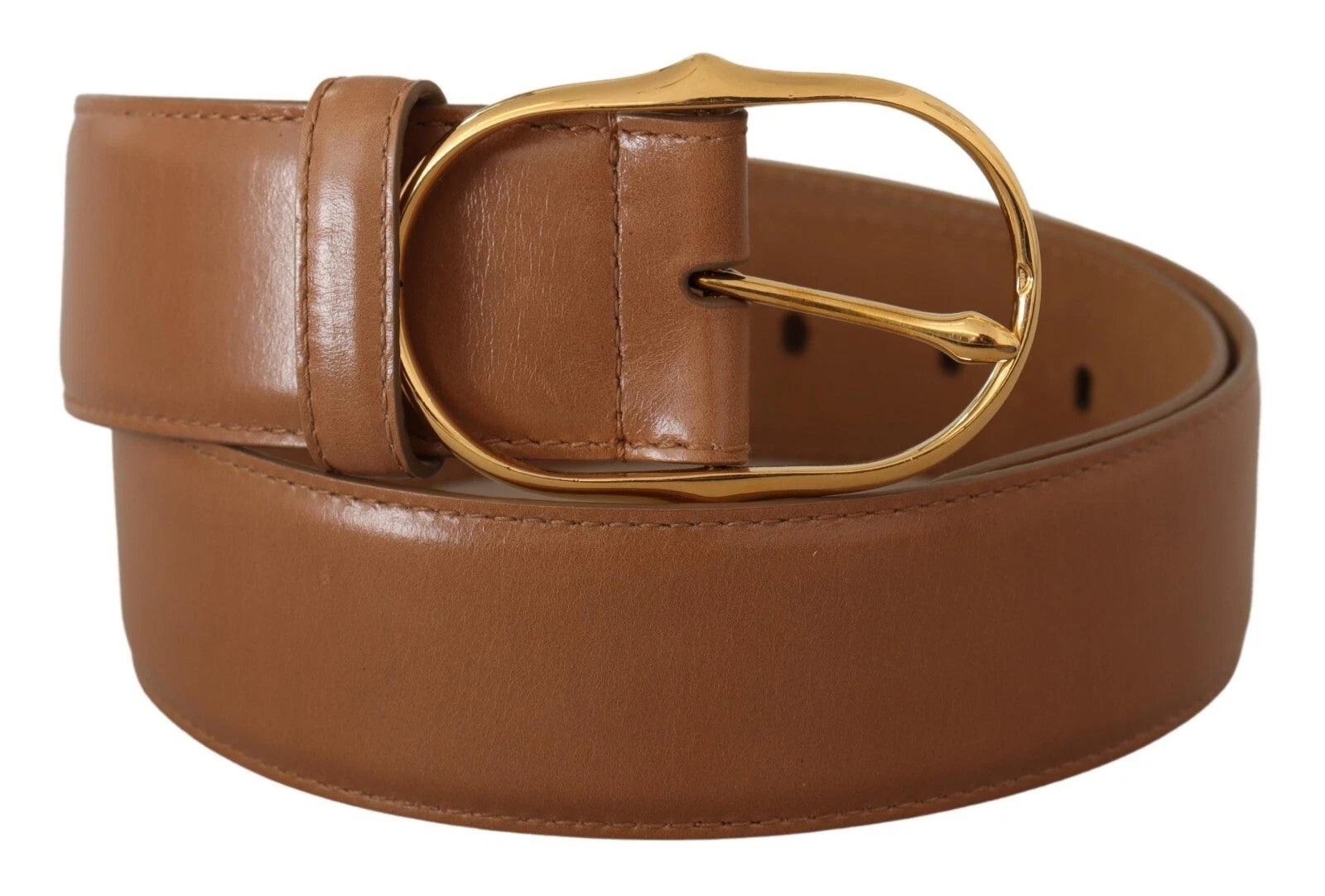 Costume National Brown Leather Gold Metal Oval Buckle Women's Belt