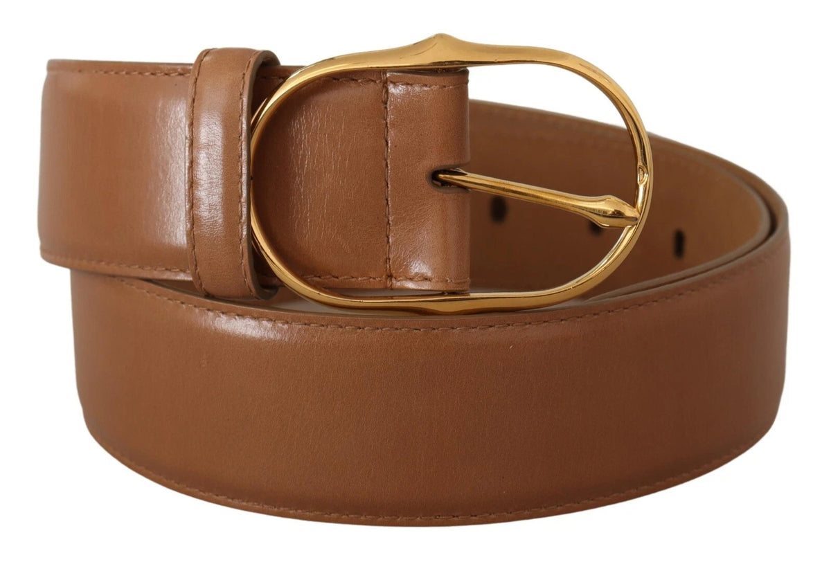 Dolce & Gabbana Brown Leather Gold Metal Oval Buckle Women's Belt