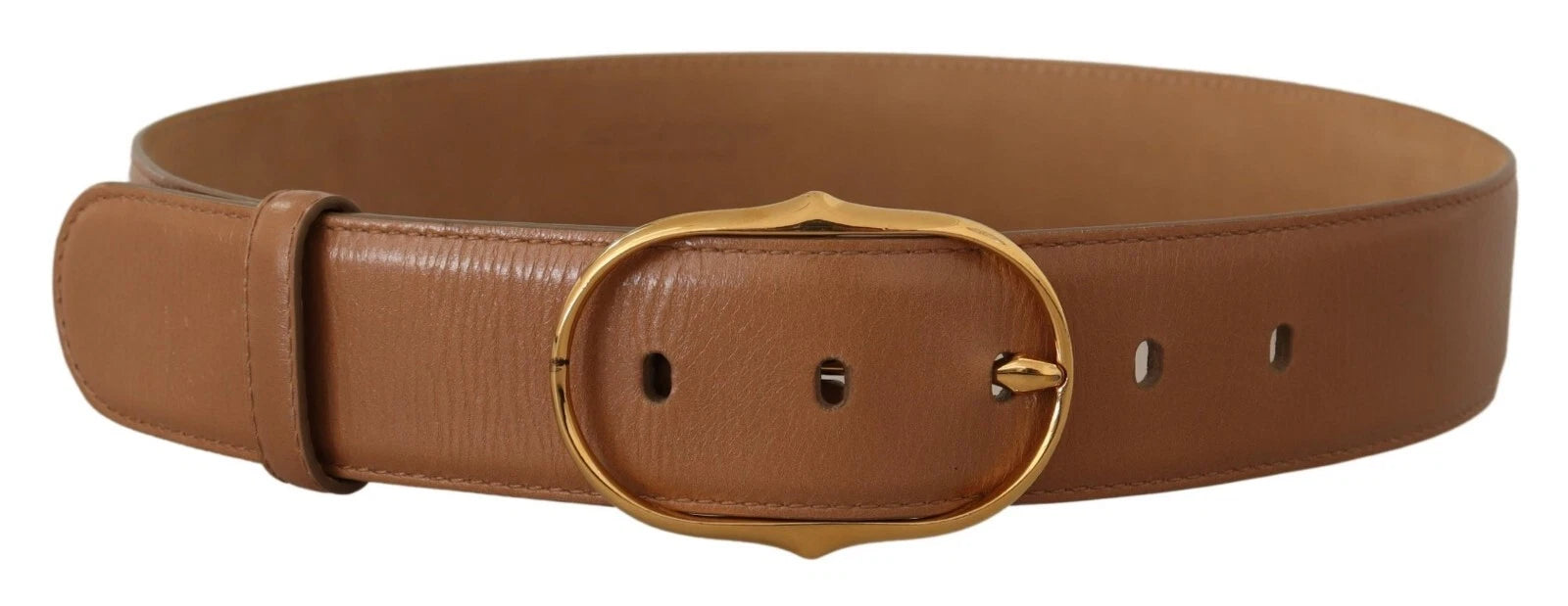 Costume National Brown Leather Gold Metal Oval Buckle Women's Belt