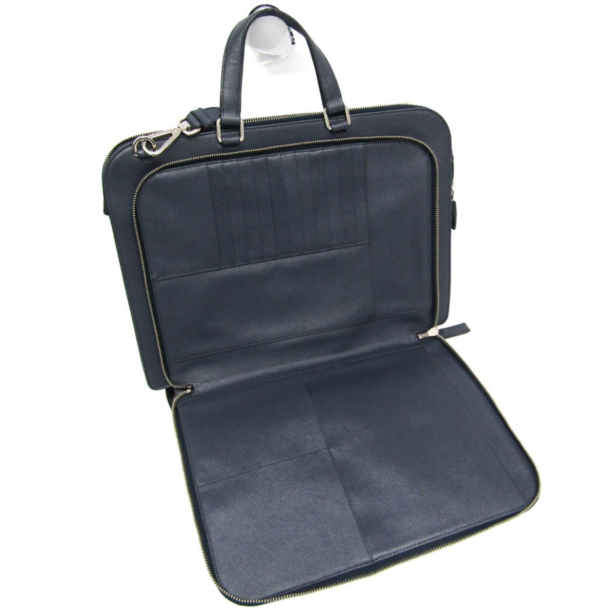 Prada Convertible Travel Saffiano Leather Navy Leather Briefcase Bag (Pre-Owned)